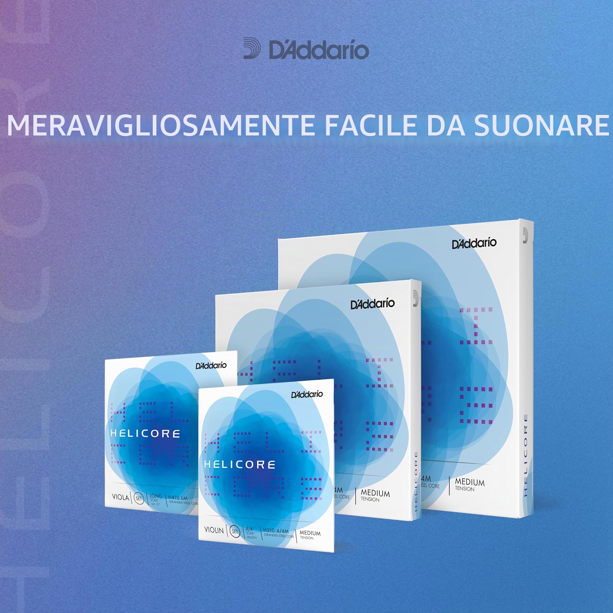 Set D'Addario Helicore da 5 corde per violino, scala 4/4, tensione media