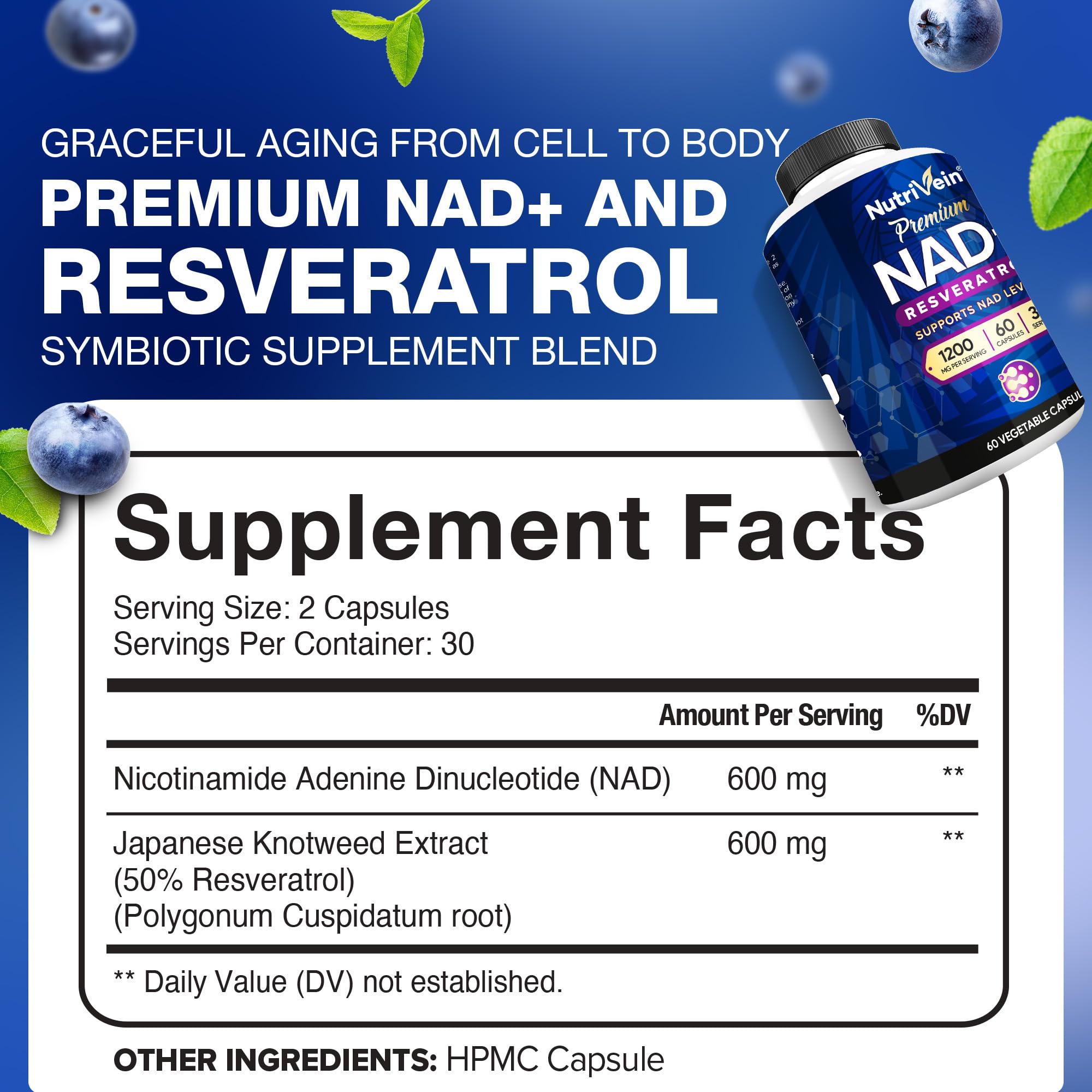 Nutrivein Premium NAD + Resveratrol Supplement 1200 mg - 60 Caps — Amazon image 2