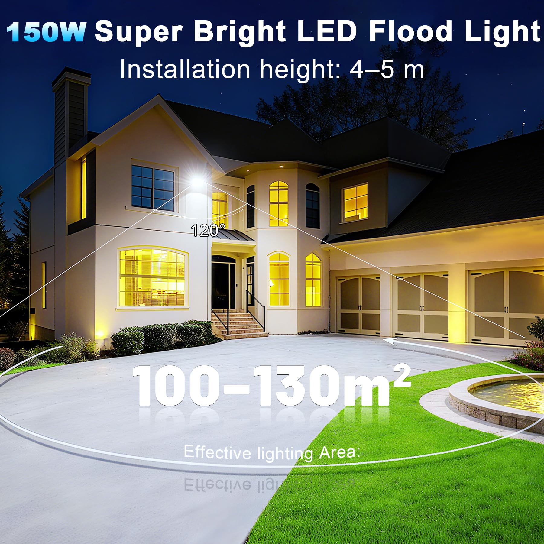 Foco LED Exterior 150W, 15000LM, 6500K Luz Blanca Fría, IP66 Impermeable No Regulable – Lámpara de Seguridad para Jardín, Garaje, Terraza, Patio y Almacén