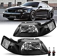 Vista 9 de JSBOYAT Par de montaje de faros delanteros para Ford Mustang 1999-2004 [tipo halógeno de fábrica] Par de repuesto de faros delanteros estilo OE