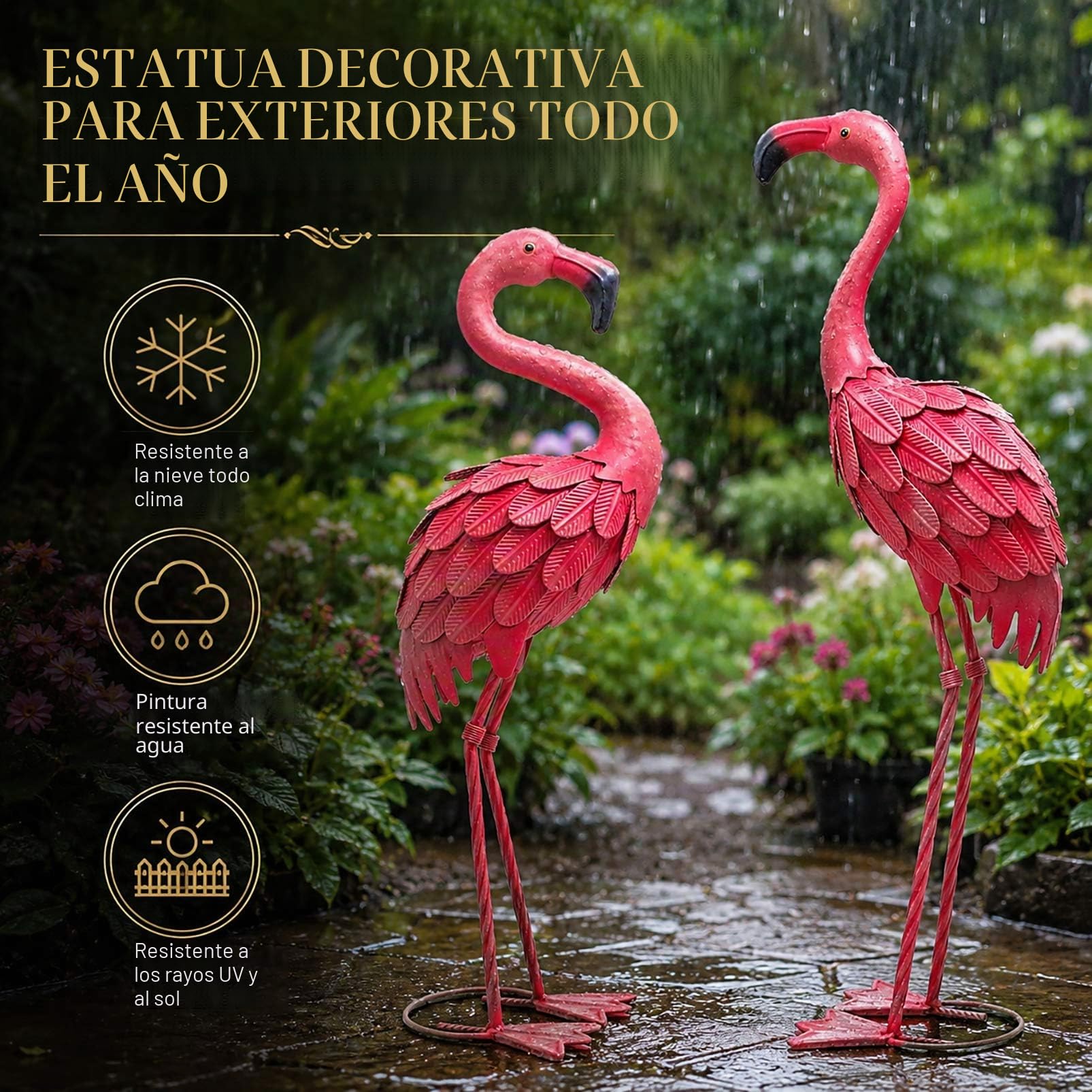 YOUKI Decoración de flamencos de metal para patio, flamencos rosados, estatuas de jardín, flamenco rojo, esculturas al aire libre para exteriores, hogar, patio, césped, decoración de patio, juego de 2