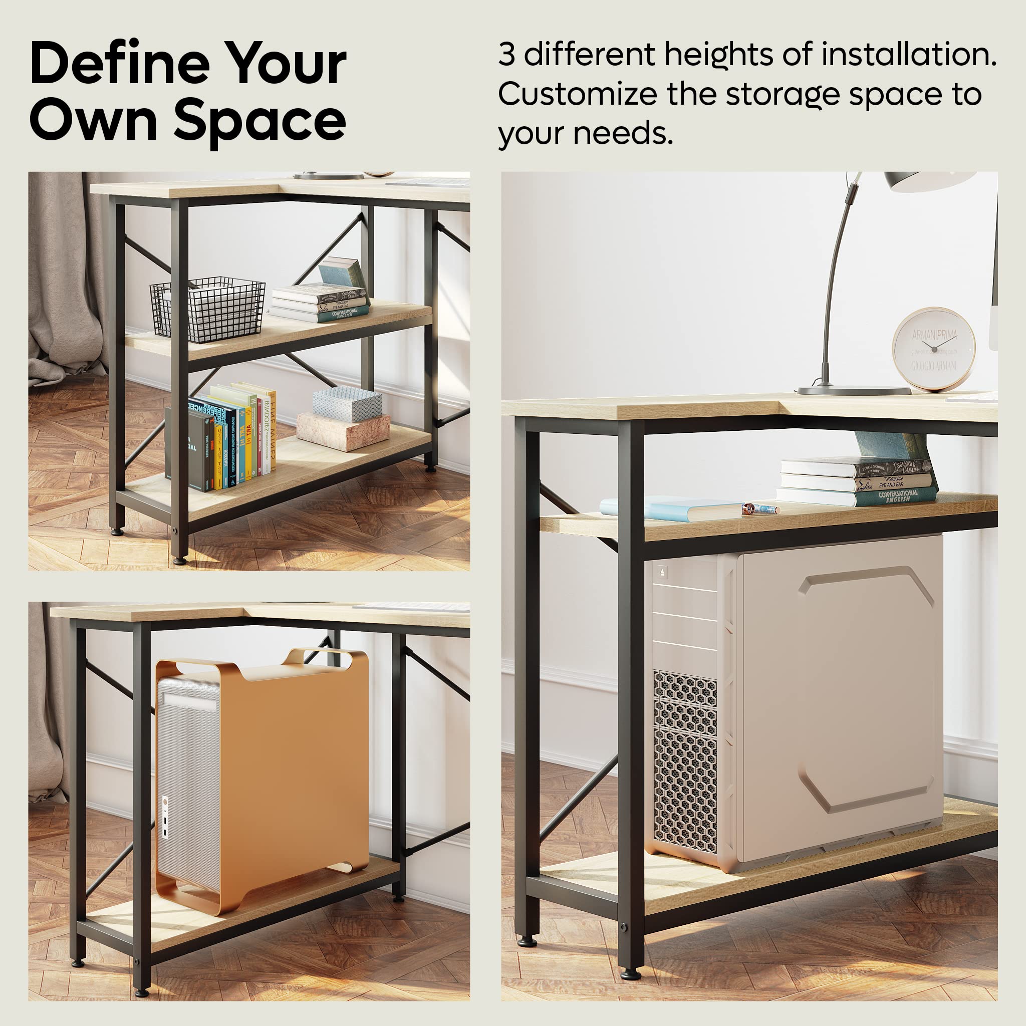 Bureau D'angle Bestier En Forme De L, Réversible, Avec étagères - 120 Cm, Neuf