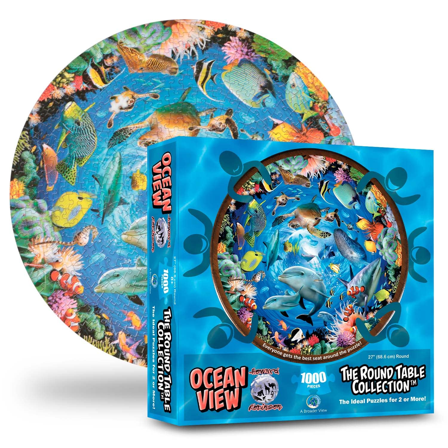 A Broader View Ocean View Round Table Puzzle - 1000 Pieces, Jigsaw Puzzles for Adults & Kids, Suitable for Groups of 2 or More, Everyone Gets The Best Seat at The Table, Incl. 12x12” Poster