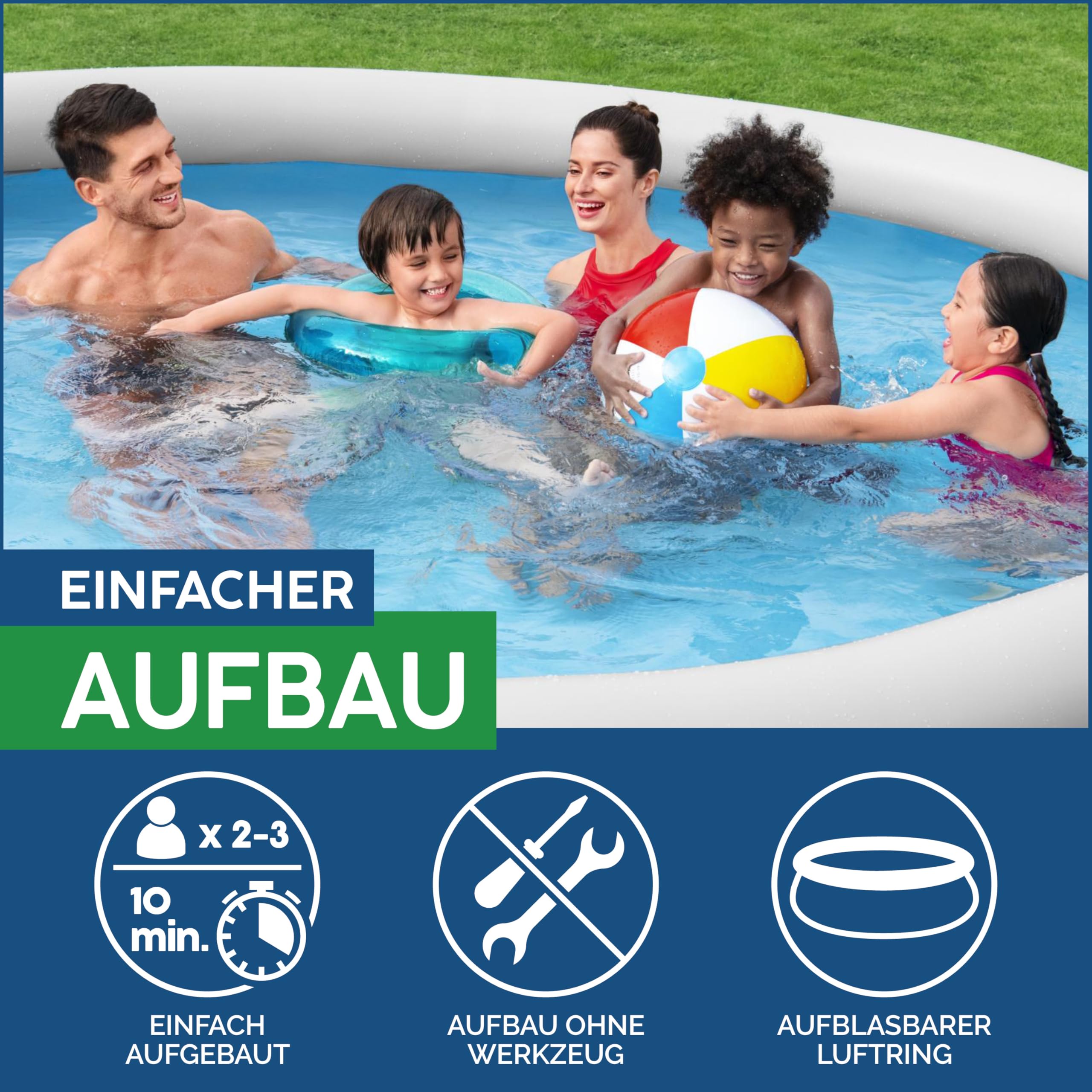 Bestway Fast Set Pool, 457 x 107 cm, Komplett-Set mit Filterpumpe, rund, graue Rattan-Optik
