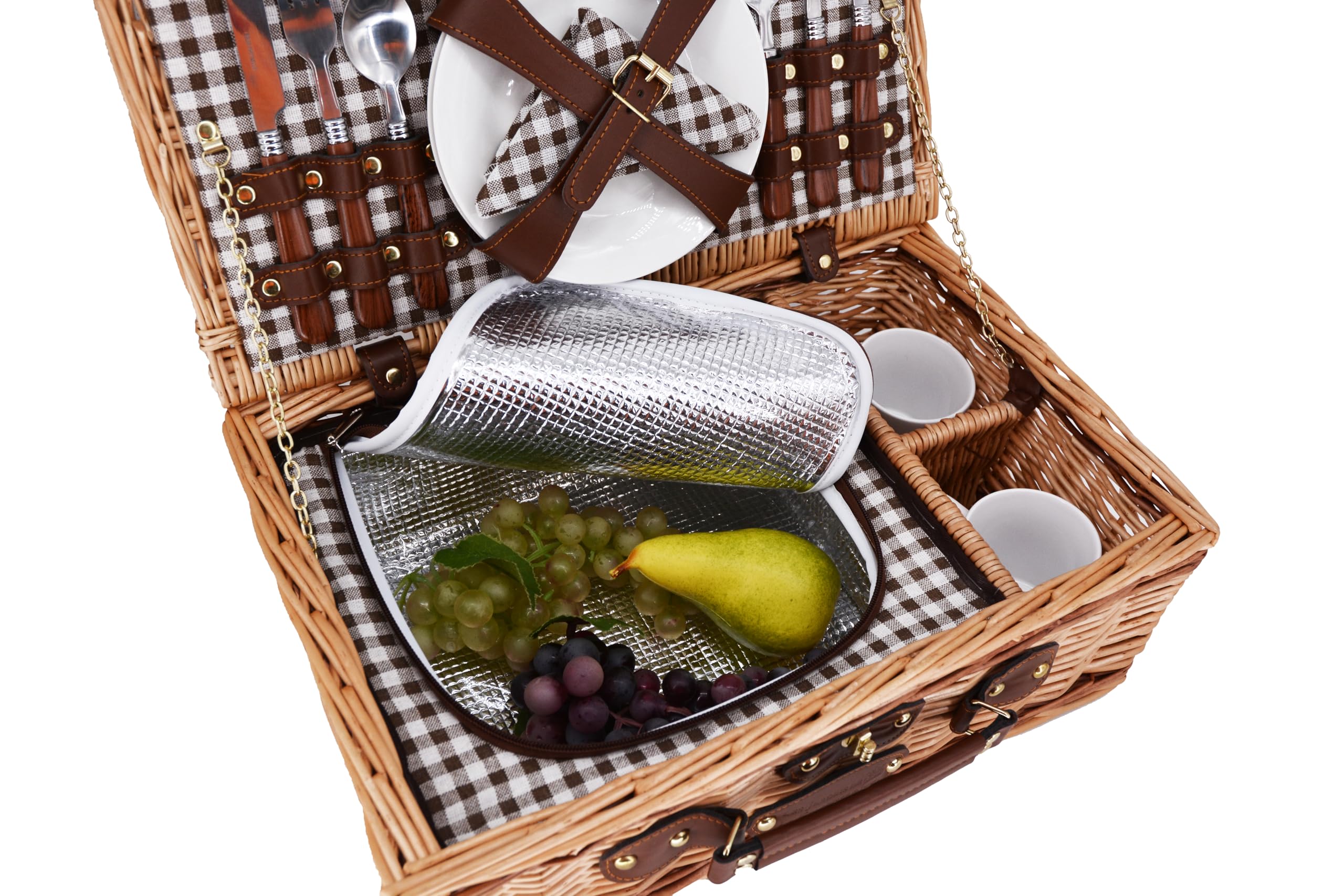 Les Jardins de la Comtesse - Cesto Picnic Mont-Blanc - 2 Persone - Marrone - Completo di scomparto isotermico - Stoviglie incluse - Tazze in ceramica - 43 x 29 x 16 cm
