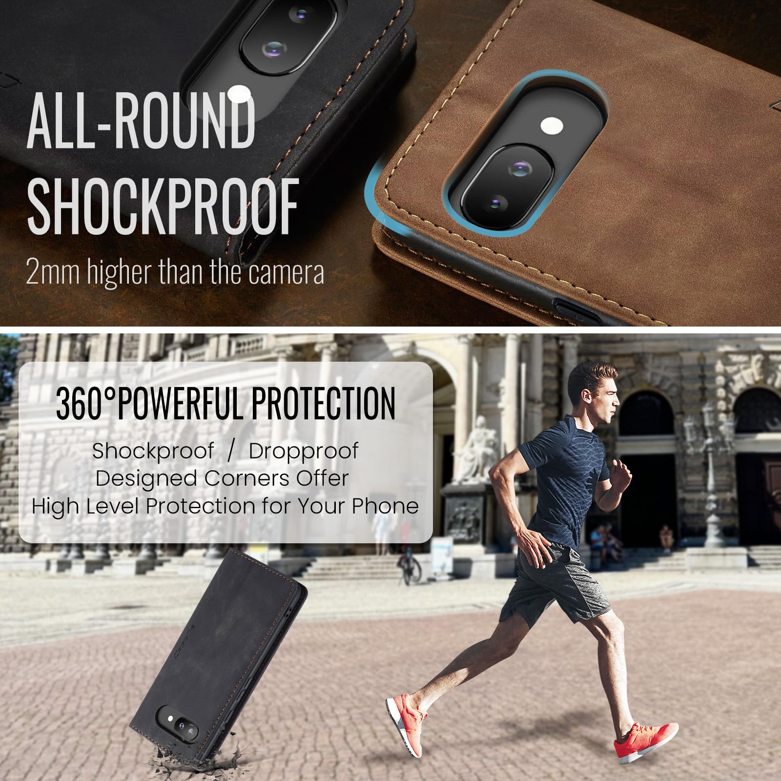for Google Pixel 9a Case, Wallet Case Flip Leather with Card Holder Magnetic Closure Shockproof Kickstand Protective Phone Cases Cover for Pixel 9a, Black — view 7
