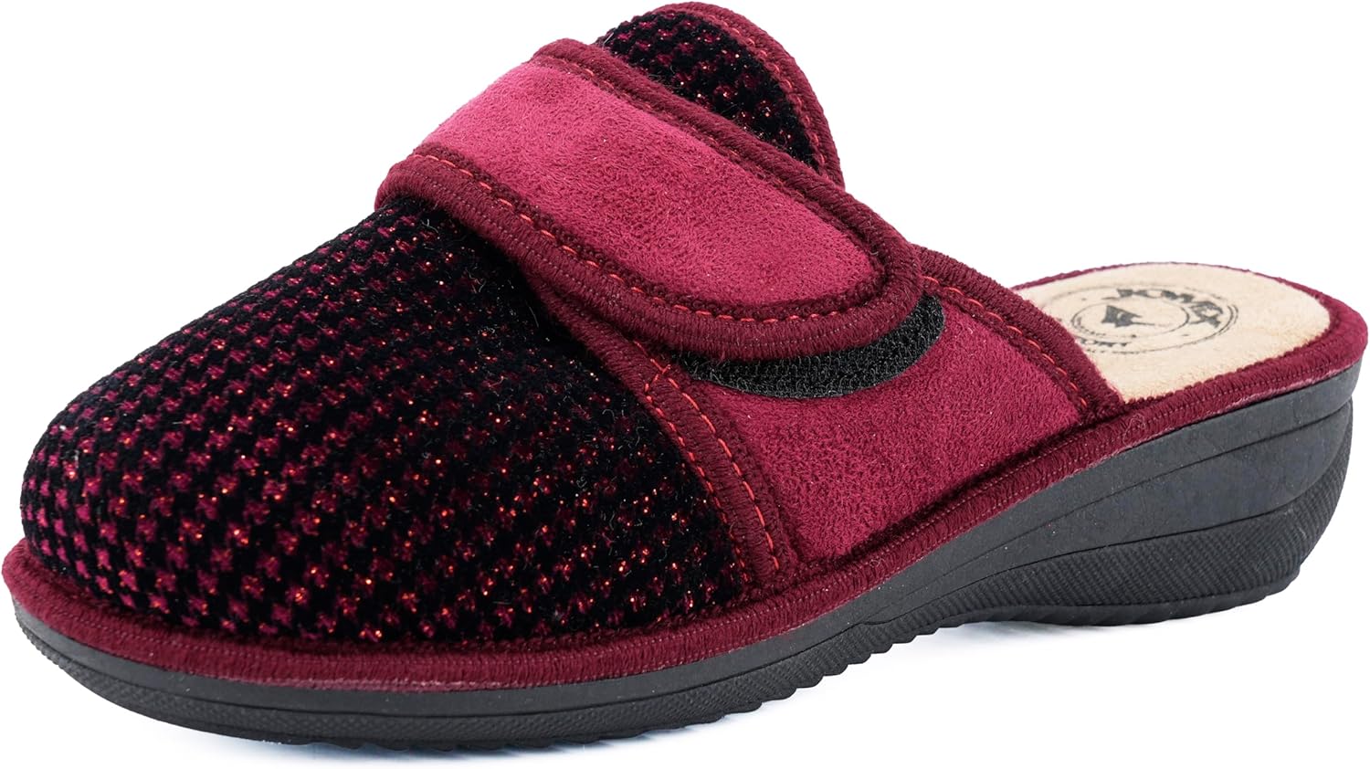 JOMIX Winterpantoffels voor dames met klittenbandsluiting, anatomisch gevormd, warm, voor thuis, Zwart, 41 EU