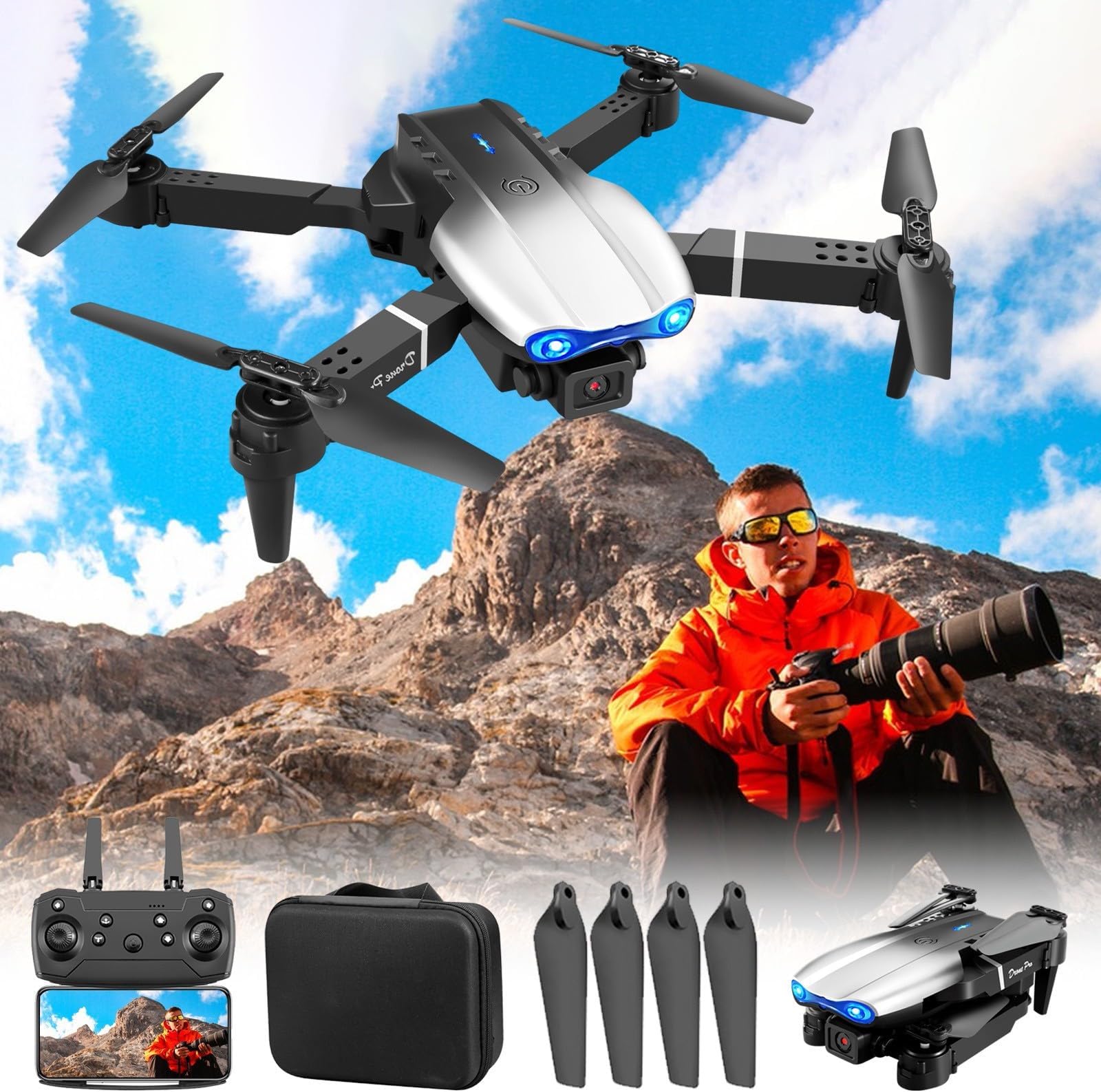 Dual Hd 1080p Fpv Camera Drone, Foldable Drone, With Altitude Hold Headless Mode Start Speed Adjustment, Trajectory Flight, Ideal Gifts For Friend