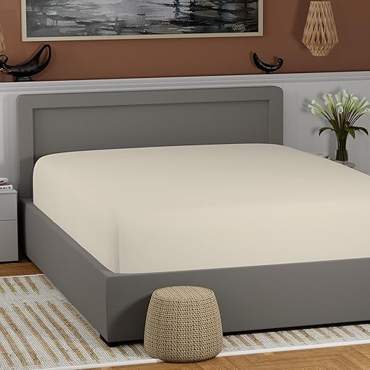100% Cotton Fresh Ivory Queen Size Fitted Sheet - Lightweight & Breathable, Easy Fit 17 Deep Pocket, Cooling Sheet (60 W x 80 L)