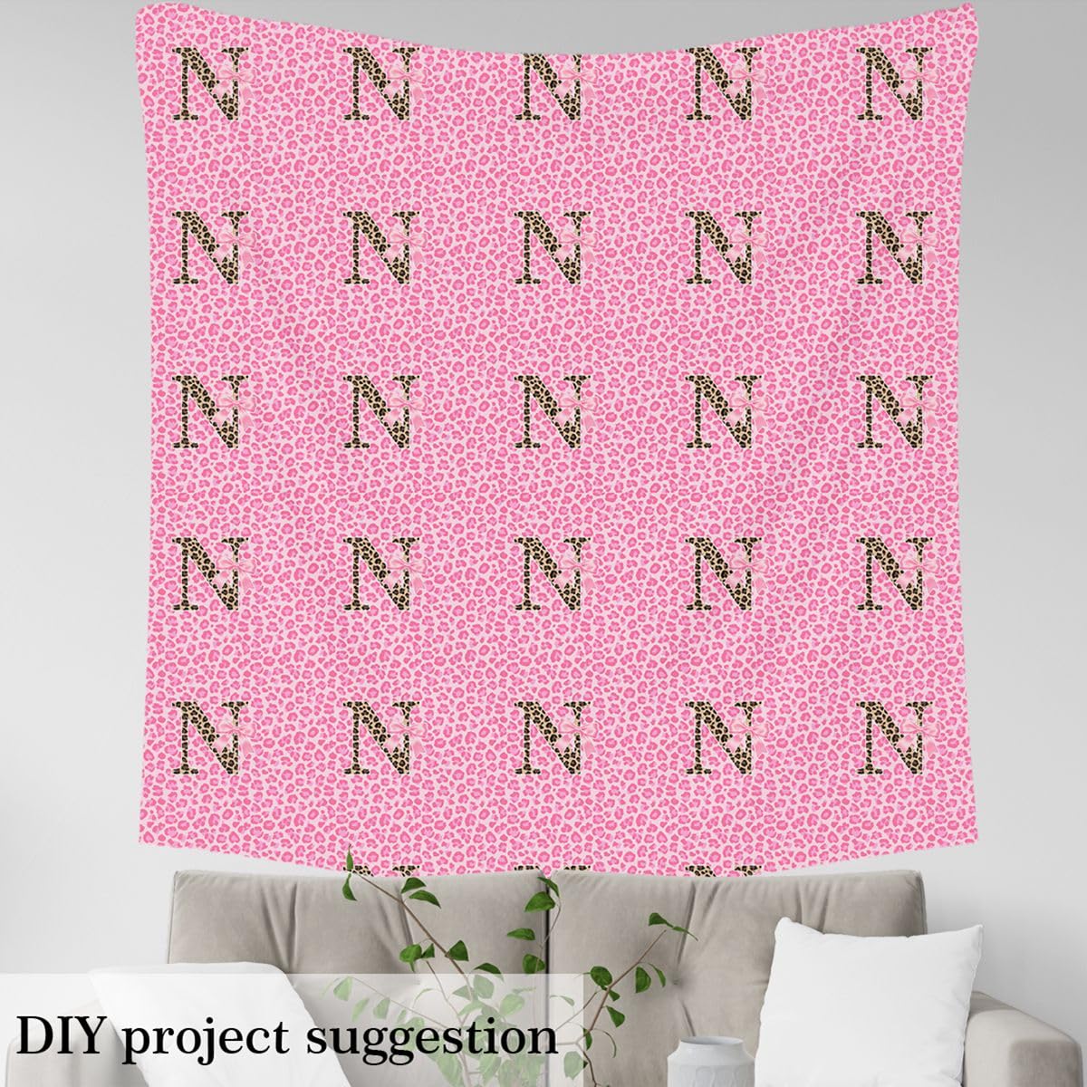 Rosa Leopard Drucken Stoff 276x150cm Anfangs Letter N Stoffe zum nähen Gepard Schleifenknot Dekostoff Wasserdicht Süß Mädchen Schleifen Stoff Meterware Patchwork Stoffe