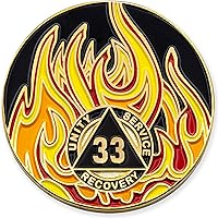 Vista 24 de Medallón de recuperación AA chapado en oro de 1 año Twisted Flames - Negro/Rojo/Naranja/Amarillo