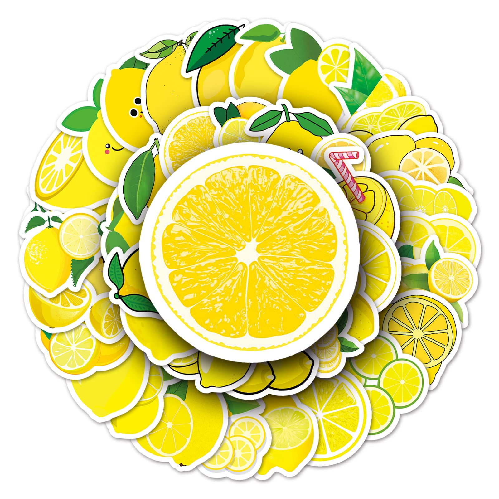 50Pcs Lemon Stickers Laptop Car Scrapbook Phone Skateboard Suitcase Luggage Bike Lemon Stickers Vinyl Waterproof Aesthetic Personalised Stickers for Teens Boys Girls Adults Children