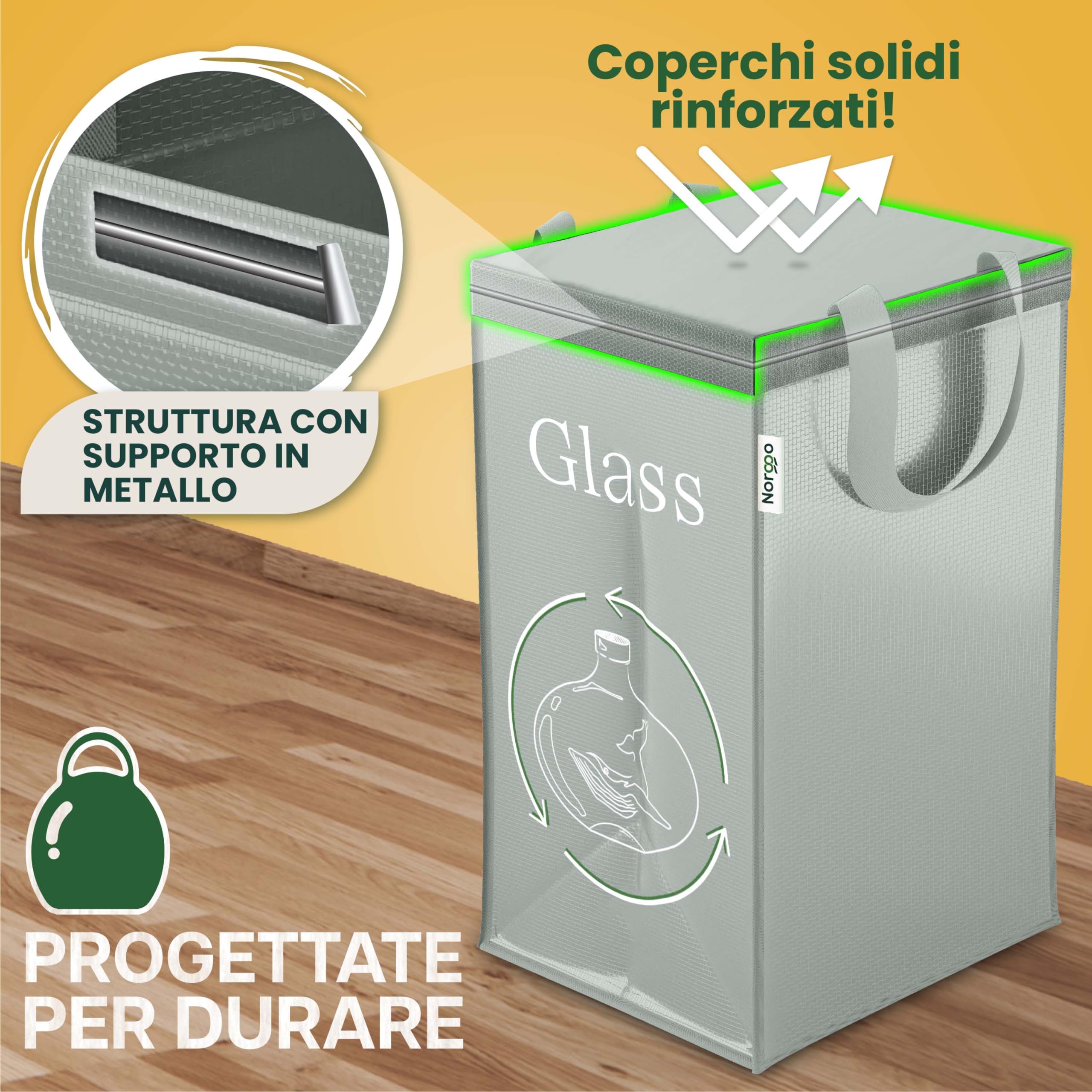 Borse Per Raccolta Differenziata Norggo - Set Da 3 Da 40L Con Rinforzi | Per Interni Casa/Ufficio - Foto 9