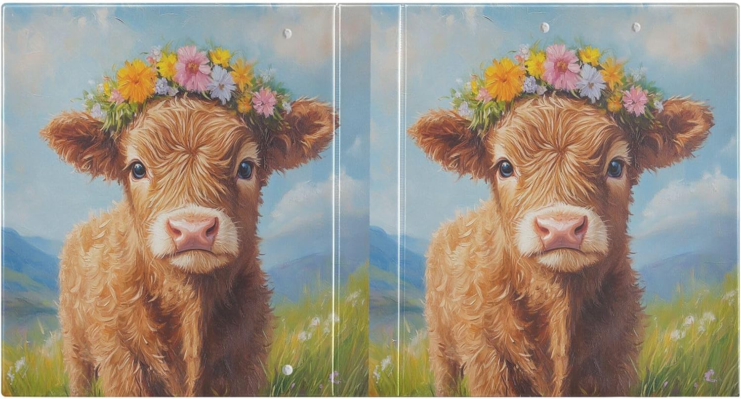 Highland Cow Round Ring Binders 1.5 Inch Cowboy Flower 3 Ring Clipboard Binder for Office School Work Supplies File Folder Document 200 Sheet Capacity Easy Open