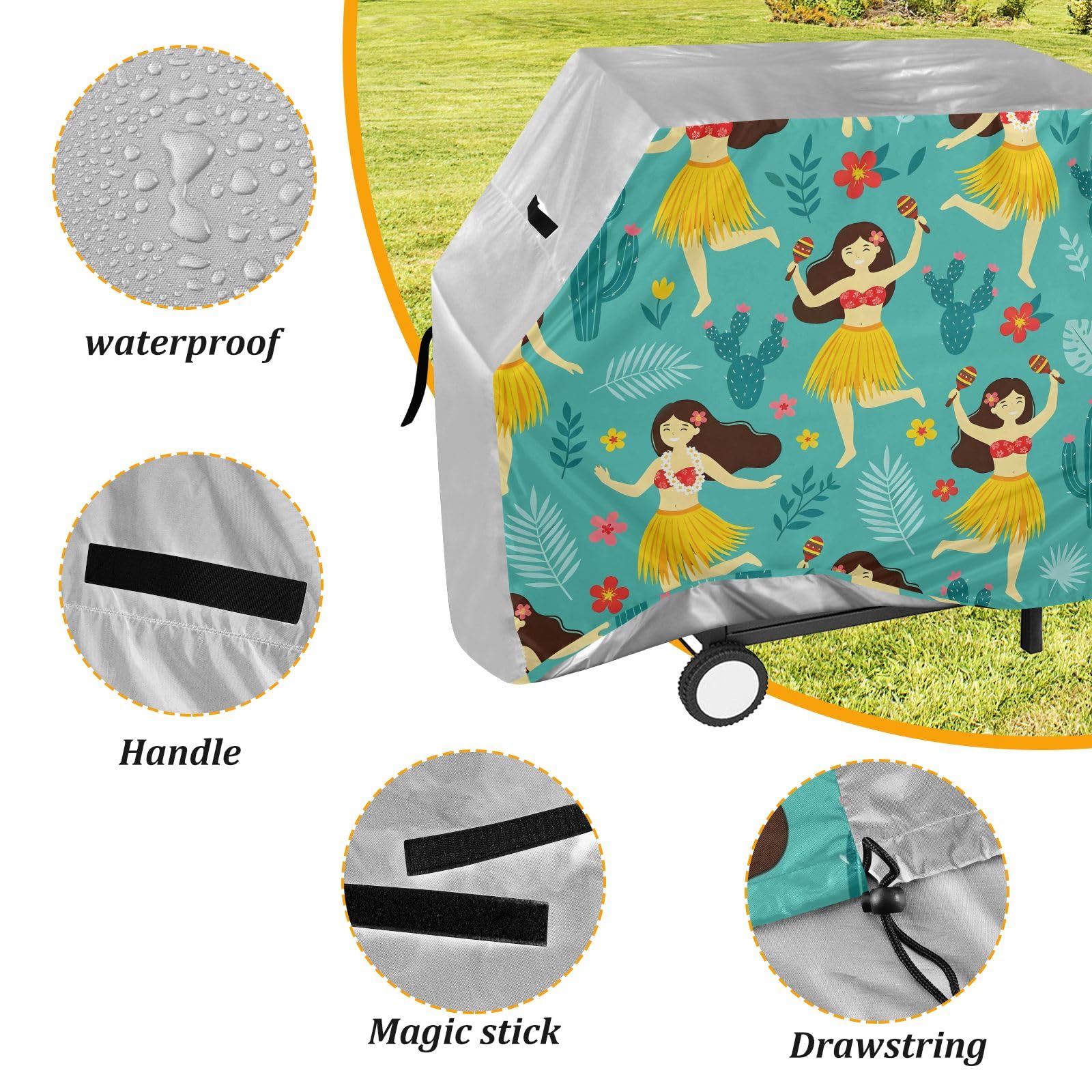 Copertura per barbecue hawaiana Hula Dance impermeabile resistente per barbecue all'aperto