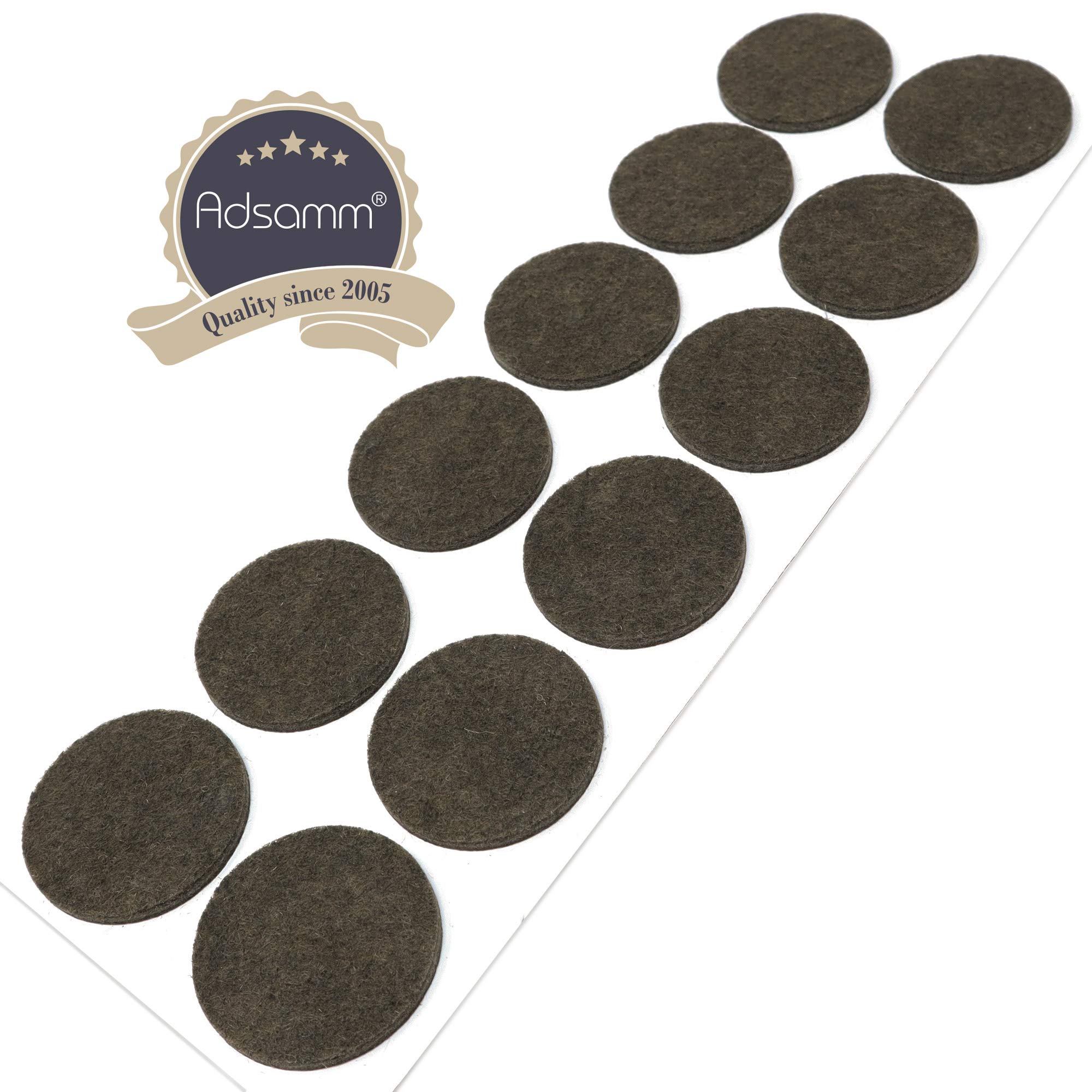 Adsamm® / 12 x feltrini autoadesivi/Marrone/ø 40 mm/Rotondo/piedini per mobili in feltro da 3.5 mm di spessore/pad protettivi per arredi