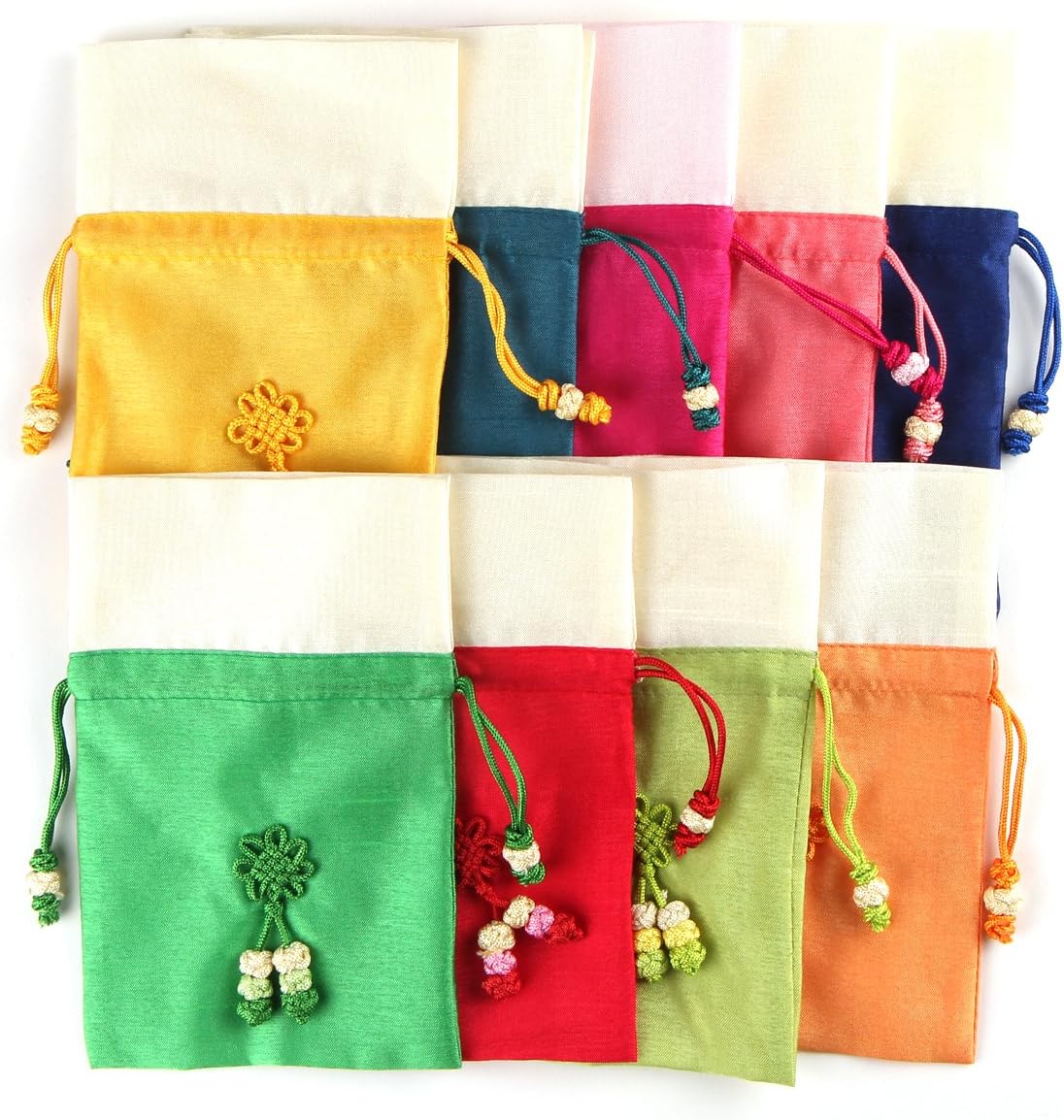 9PCS Korean Small Size Silk Lucky Bag Bokjumeoni Travel Cosmetics Makeup Bags Gift Wedding Favors Wholesale Lots