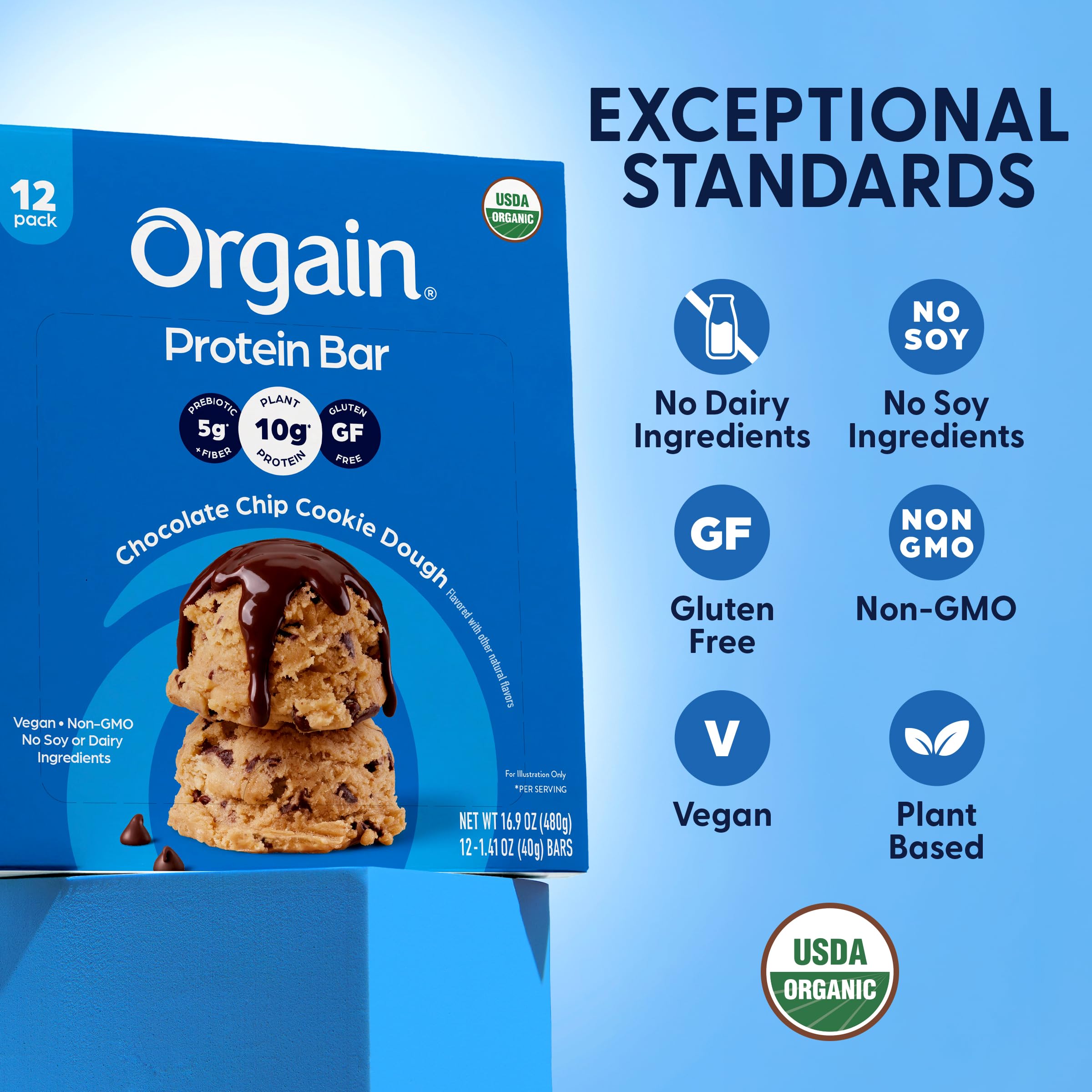Orgain Organic Vegan 10g Protein Bars, Chocolate Chip Cookie Dough, 12 Pk — Amazon image 5