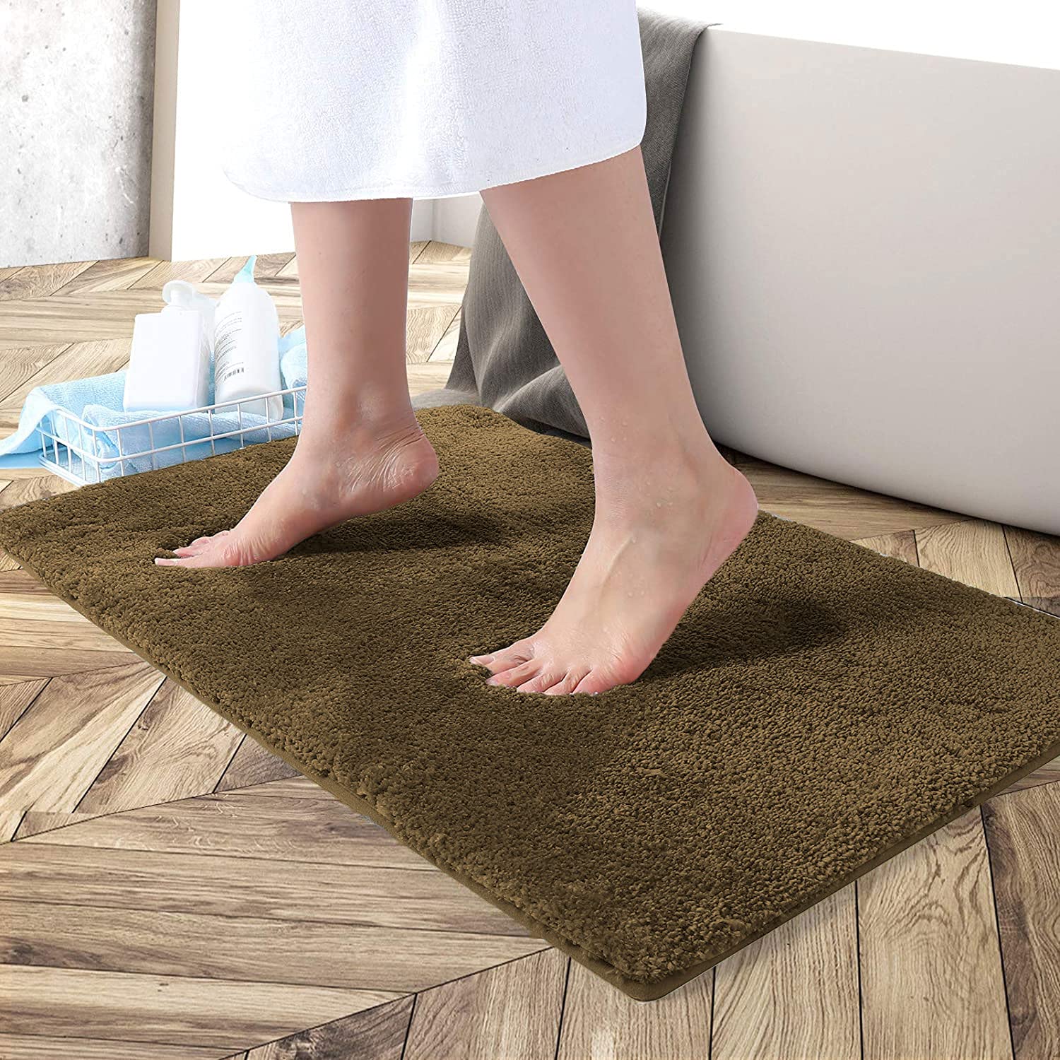 Flooring India Co Bathmat Super Soft Anti Skid (45x75 cm) Water Absorbent Floor Mats with 2500 GSM Microfiber Newman Bathroom Mat for Kitchen and Bedroom Door (Coffee) Pack of 1