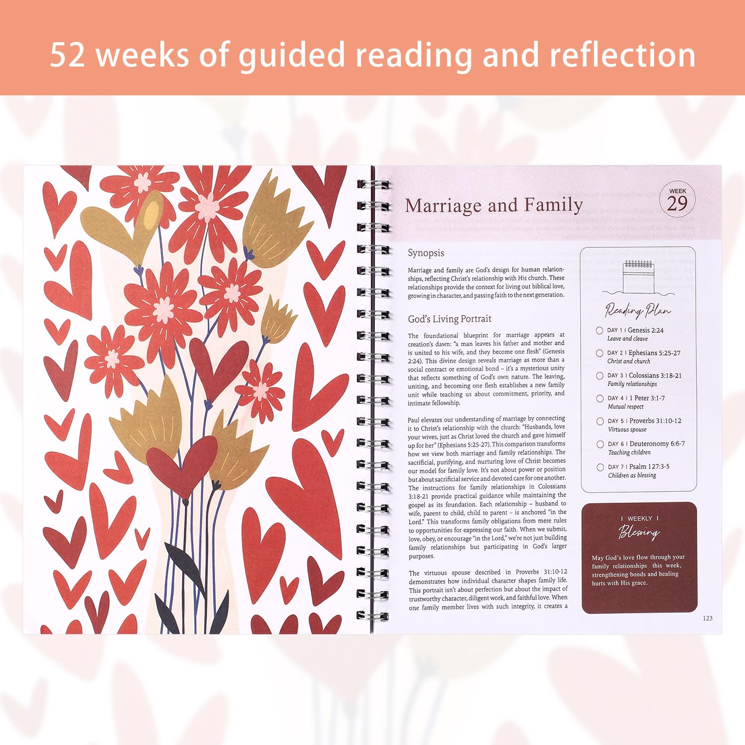 Sinbana The Bible in a Year for Women, Premium Spiral Bound The Bible in a Year 52-Week Daily Study Journal with Pen and 5 Bookmarks Planner Supplies for Guided Reading Plan - Image 4