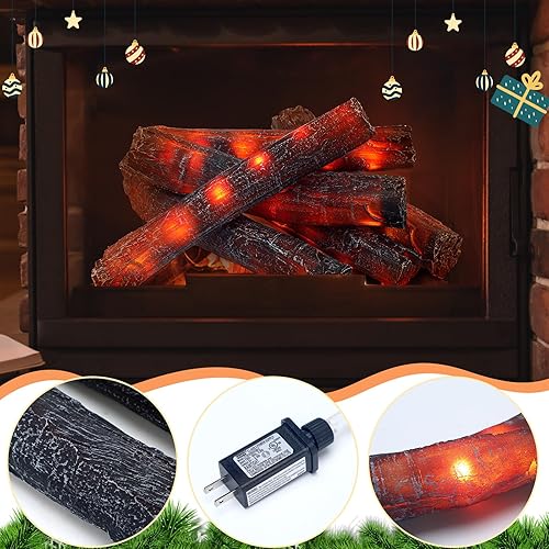 Miniatura 3 de Tuanse 6 piezas de 13 pulgadas sin llama de leña falsa llama de fuego decoración de camping chimenea sin llama, luz LED, registro de fuego falso