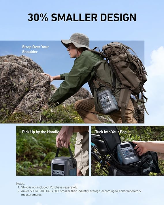 Anker SOLIX C300 DC Power Bank Station, Outdoor 288Wh Portable Power Station, LiFePO4 Battery, 300W Solar Generator, for Camping, Traveling, and Emergencies (No Wall Charger Included)
