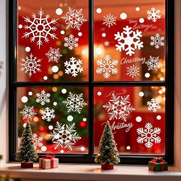 360Pcs Snowflake Christmas Window Clings, Static Christmas Window Stickers Creative White Decorations Winter Xmas Decals Party Supplies8-Sheet
