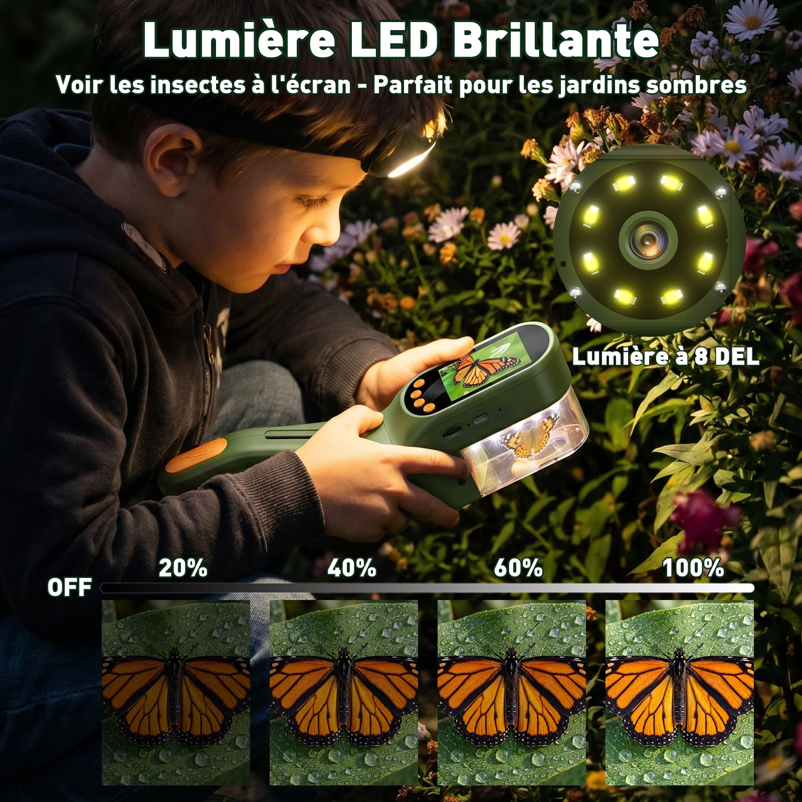 Kit Exploration Enfant avec 500X écran, Prendre des Photos/Vidéos | Attrape Araignée, Jouet Exterieur Enfant avec Loupe, Boite Loupe Insecte, Jouet éducatif de Noël Cadeau pour Garçon et Fille