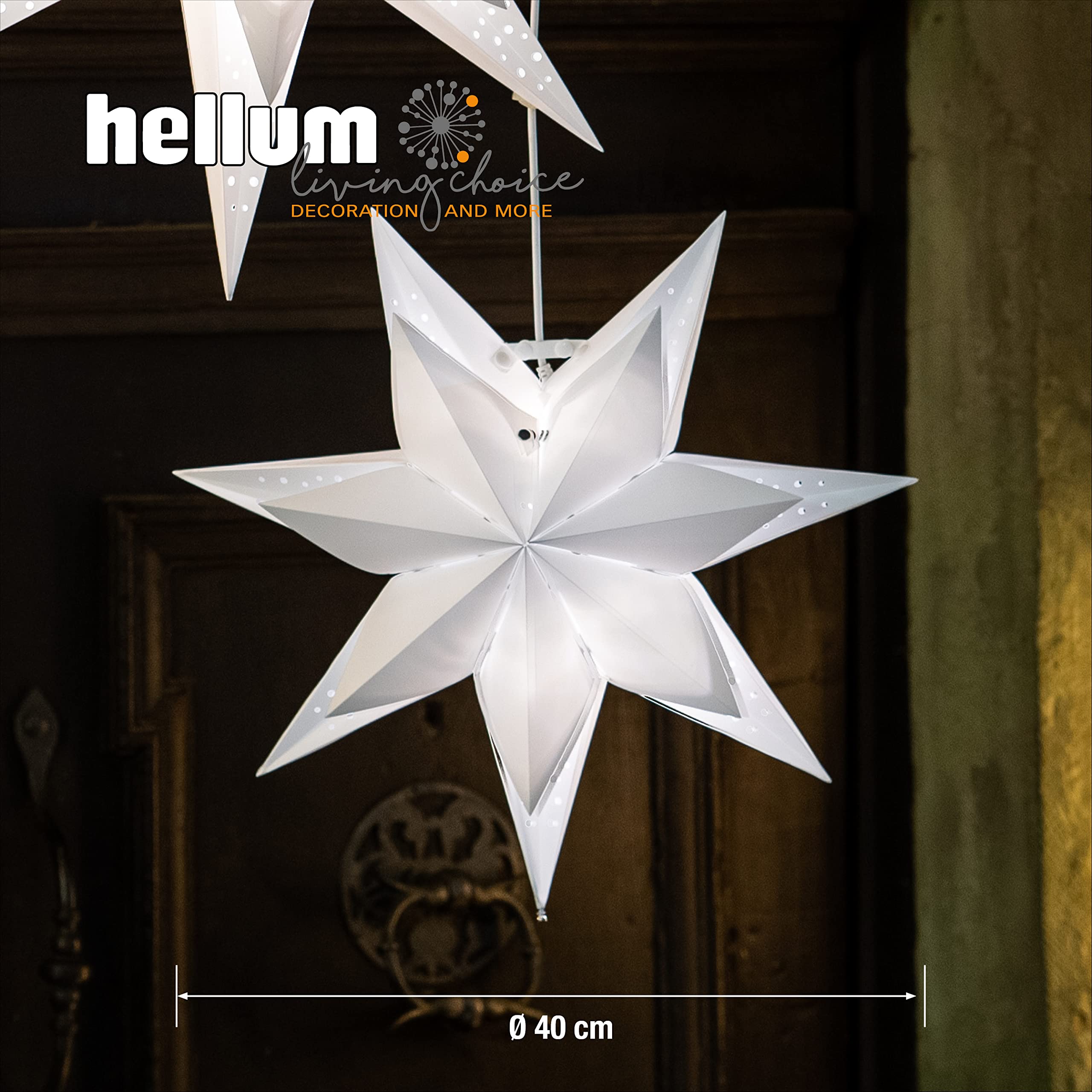 EMOS Papier-Hängelampe Mit Sternmotiv – Weiße Sternlampe Mit E14 Fassung, 60 Cm