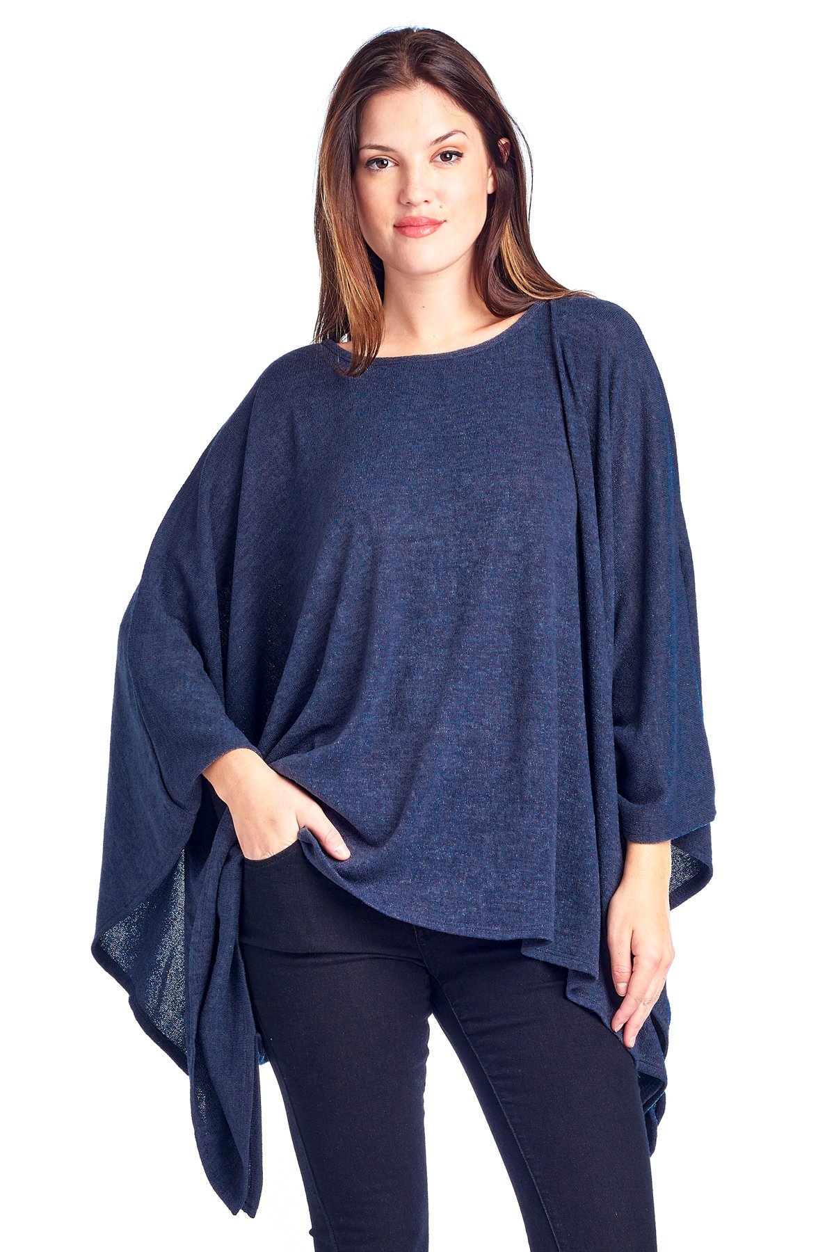 Modern KiwiSolid Knit Sweater Caftan Poncho Tunic