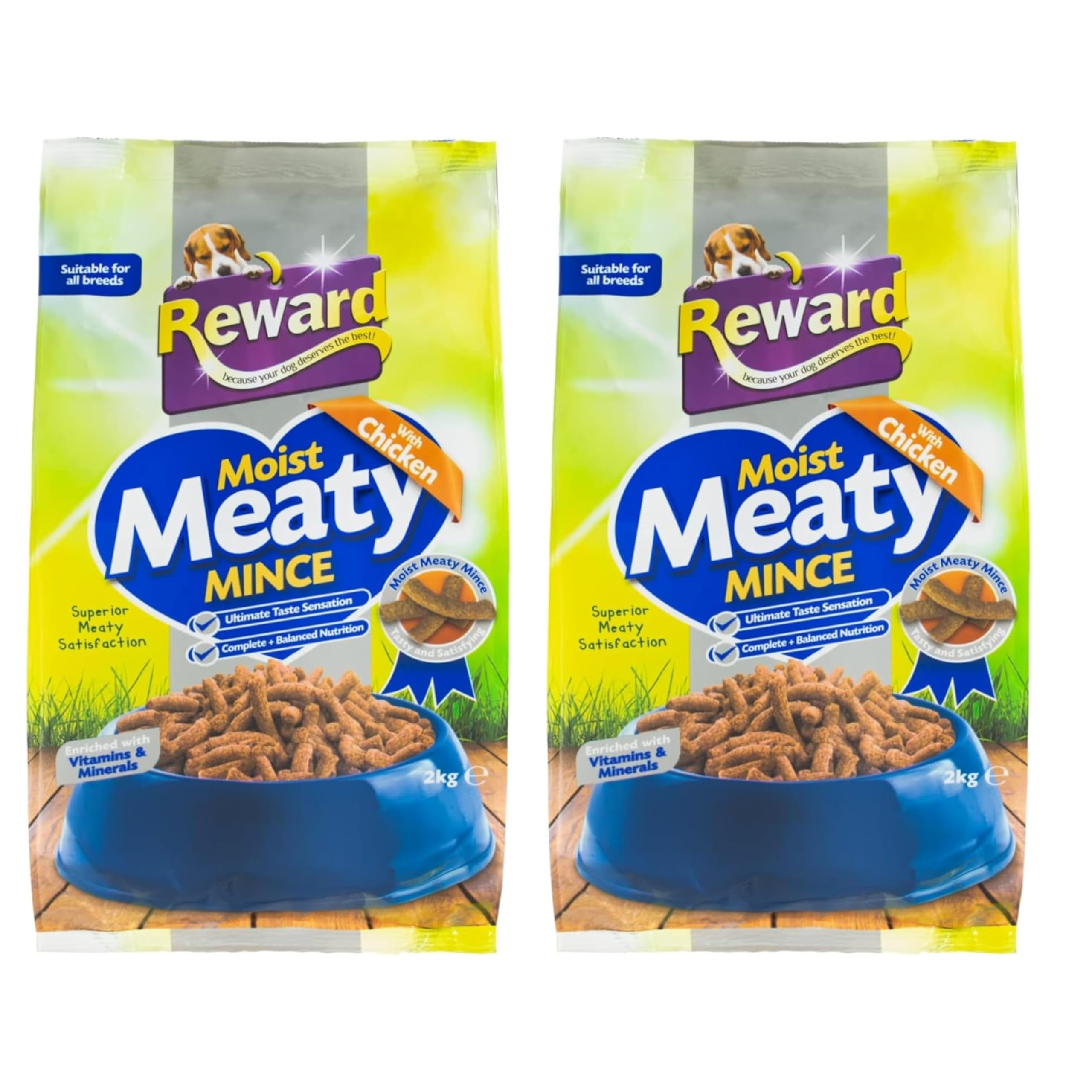 Reward Moist Beef Minced Adult Dog Food 3 x 2kg Each – Complete Balanced Nutrition Nutritious & Delicious Meal for Healthy, Happy Dogs (Pack of 2 Chicken)