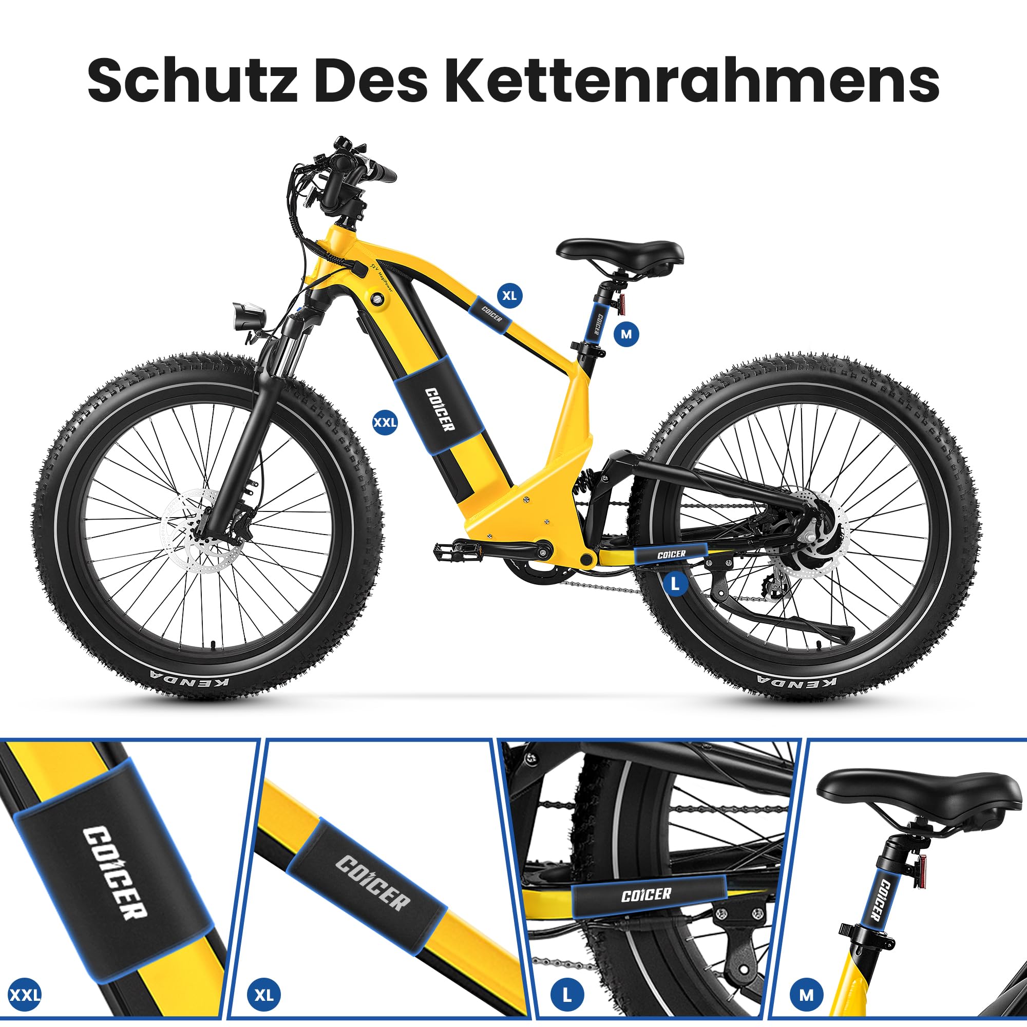Coicer 4PCS Fahrrad Rahmenschutz und E-Bike Akku Feuerfeste Tasche XL (56x23x24.5 cm)