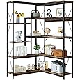TIYASE 5-Shelf Corner Bookshelf, Modern Large Corner Etagere Bookcase, 5-Tier Tall Corner Shelf Display Storage Rack with Metal Frame for Living Room Home Office, Rustic Brown