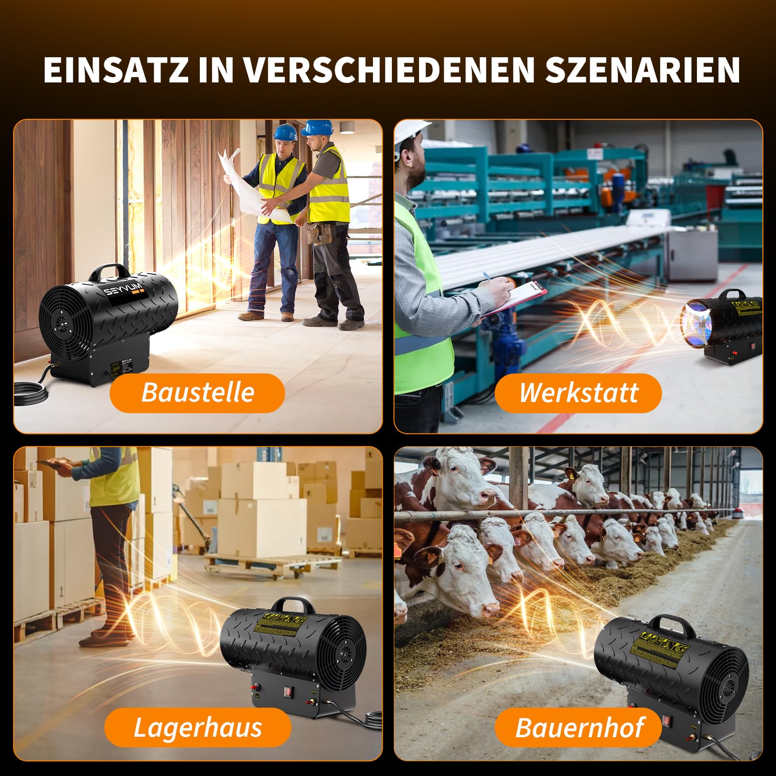 Gasheizung für innenräume,30KW Gas Heizgebläse, Gasheizgerät Gasheizer Gasheizgebläse Propangasheizgebläse 700m³/h Luftdurchsatz, inkl. 1,4m Gasschlauch und 700 mbar