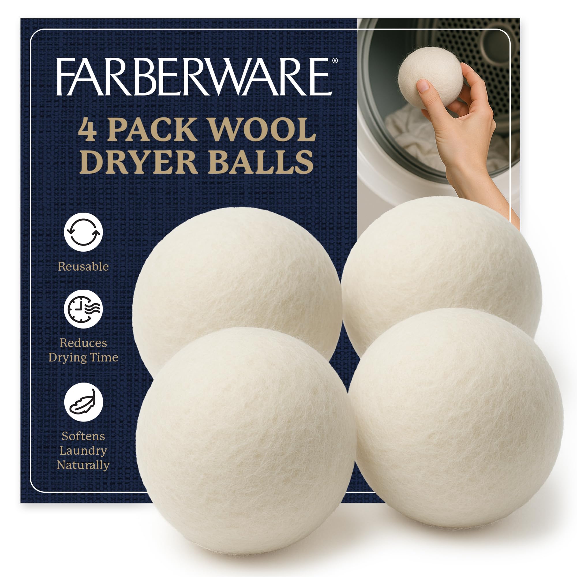 Farberware Wool Dryer Balls, 4-Pack, Reusable