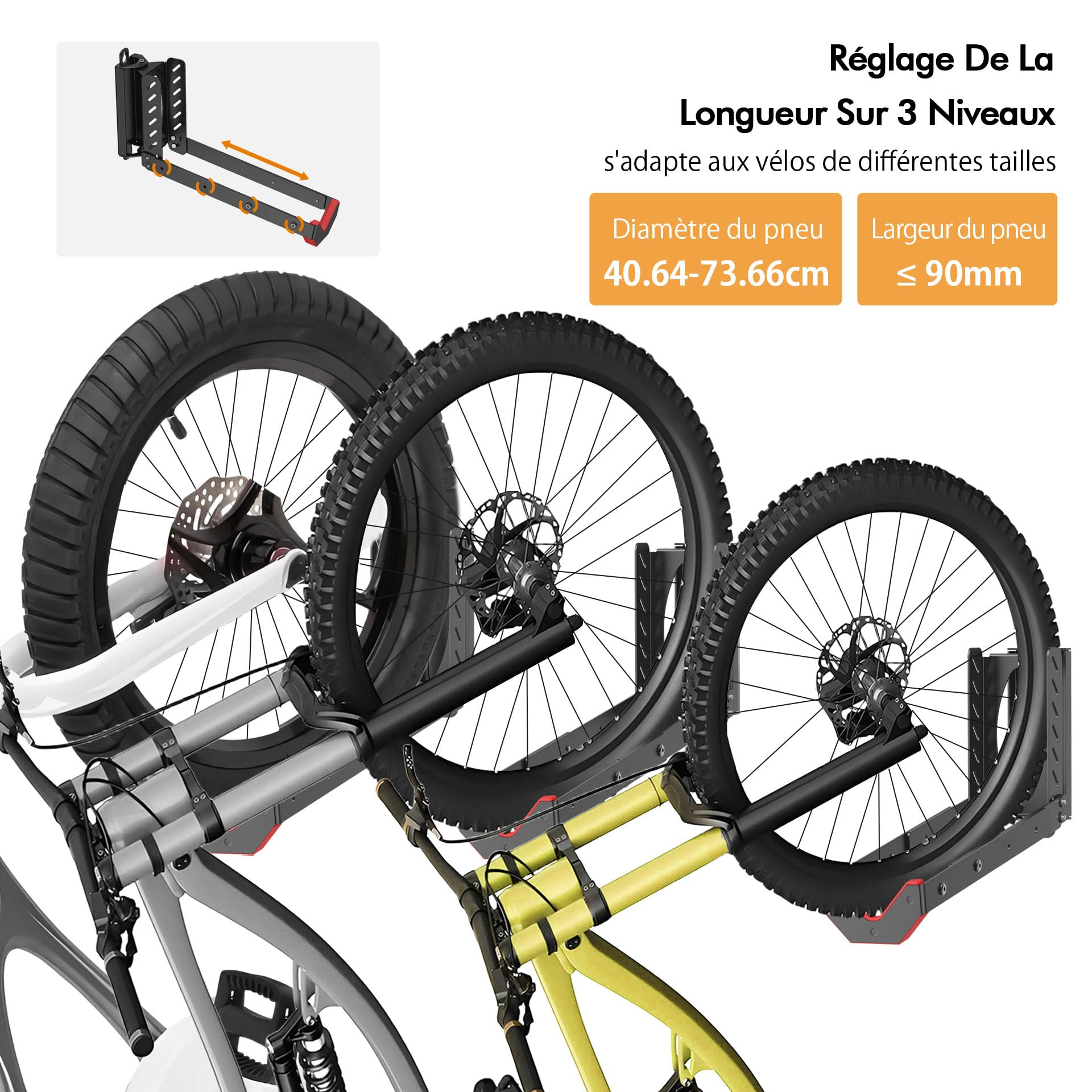 Mimoke Support mural réglable pour vélo - Peu encombrant - Design facile à soulever avec bras pliable et fonction pivotante (1 unité)