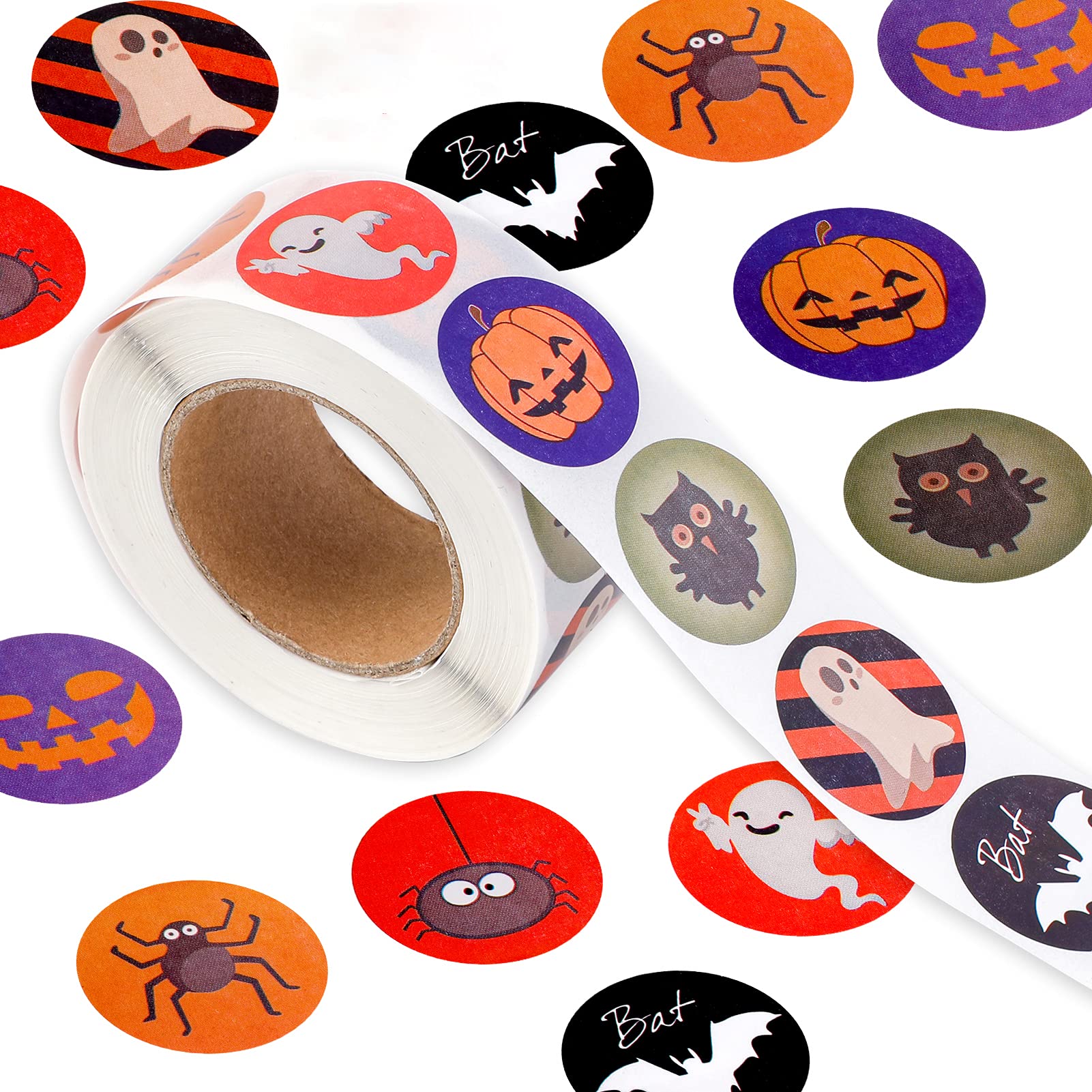 200 Adesivi Di Halloween Rotondi 4cm - 8 Fogli Con Fantasmi, Zucche, Pipistrelli, Ragni E Gatti Neri - Perfetti Per Bomboniere, Craft E Dolcetto O Scherzetto - 4