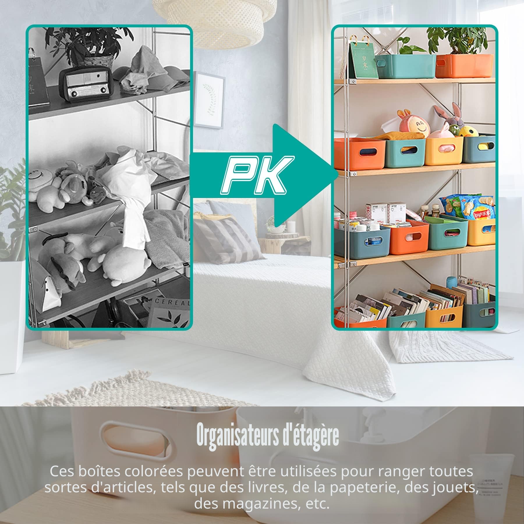 Spesh Paniers et Boîtes de Rangement, Lot de 6 Boites de Rangement Plastique Petit Paniers avec Poignée pour Étagères, Cuisine, Bureau(Orange)