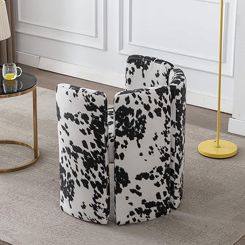 Miniatura 37 de Sillas de comedor modernas de terciopelo, bonitas sillas laterales tapizadas para sala de estar/comedor/área de recepción, estampado de vaca negra