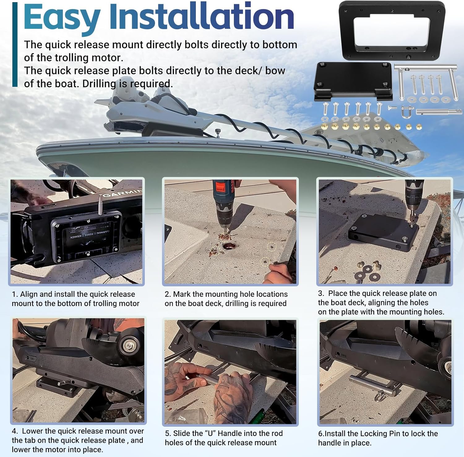 010-12832-61 Quick Release Bracket Plate System for Garmin Force Kraken Trolling Motor - Replace 010-12832-60, 0100209801 Trolling Motor Mounting Bracket, Black