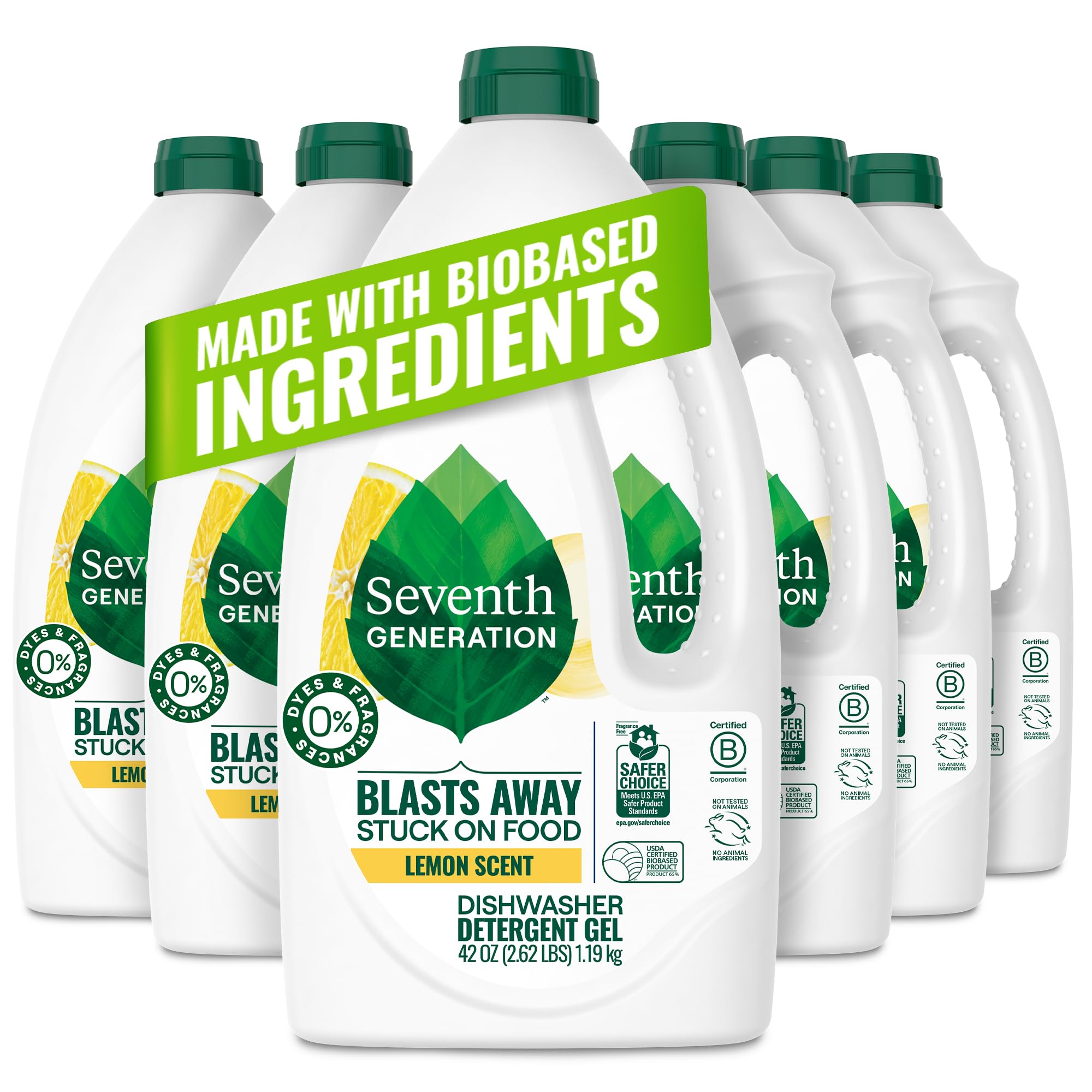 Seventh Generation Dishwasher Detergent Gel Liquid Soap Lemon Scent Dish Detergent 42 oz, Pack of 6