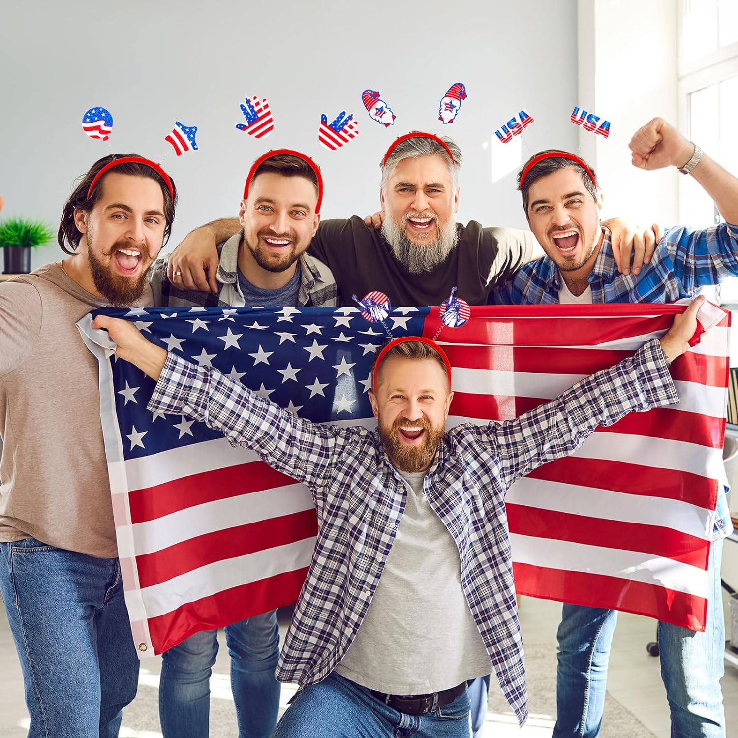 Wavwavw 72 Pcs Patriotic Head Boppers Headband Independence Day American Flag Head Headband Red Blue White 4th of July Accessories for Women Parades Veterans Day Accessories Favors
