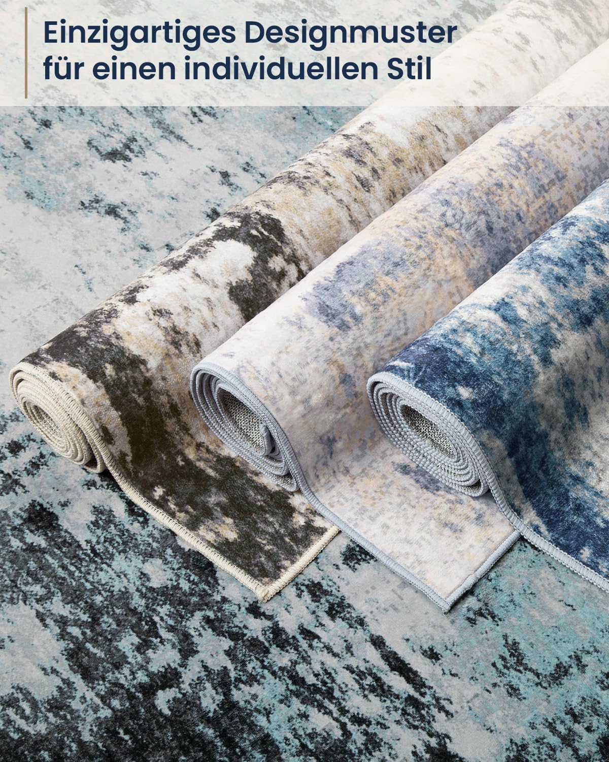 Alfombra para salón 90x150 cm, Alfombra Antideslizante Lavable a máquina, Alfombra Moderna Abstracta para salón y Dormitorio, Azul Negro
