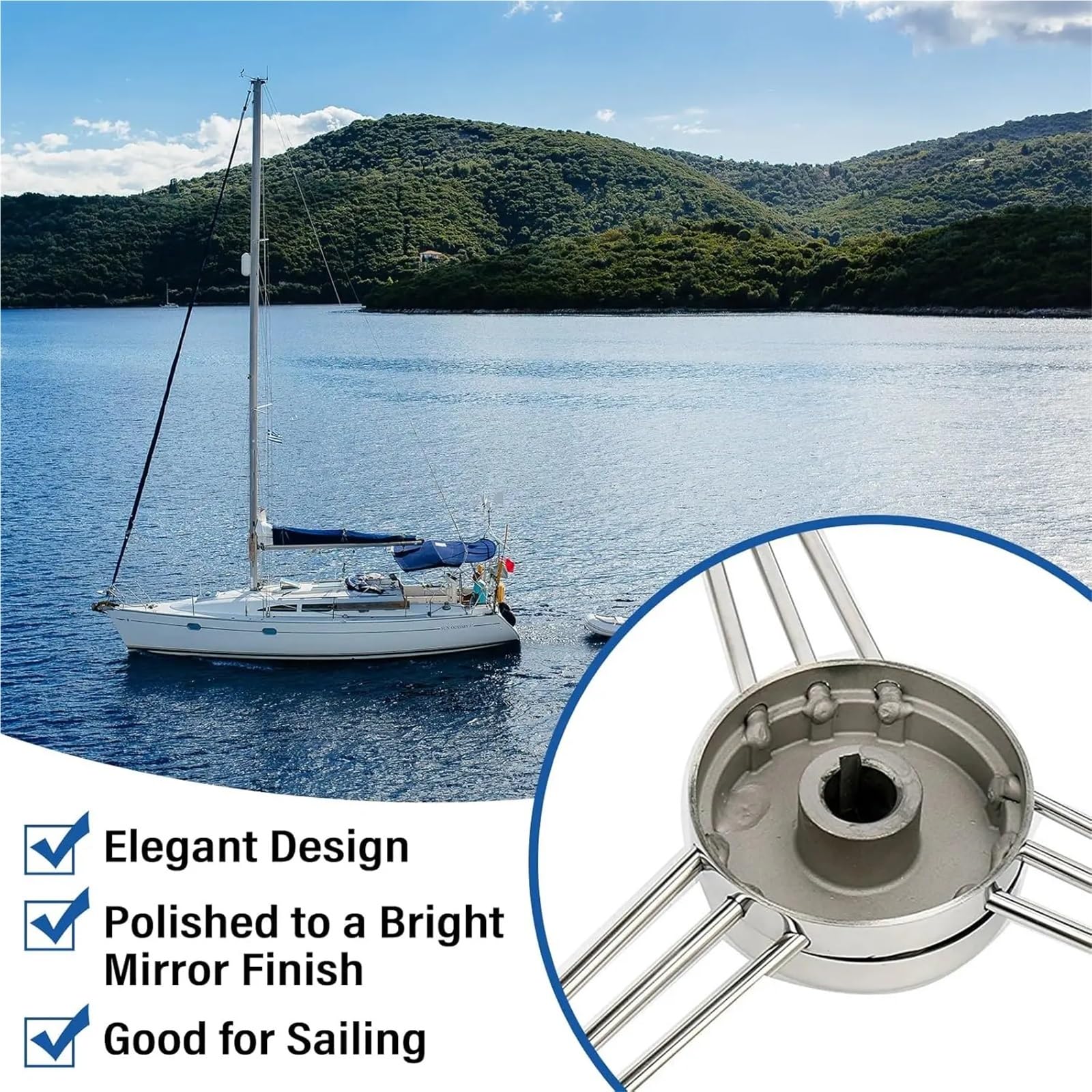 Steuerrad für Schiffe 13,5 Zoll 9-Speichen-Edelstahl-Bootslenkrad – 10 Grad for Marine-Yacht für Boote