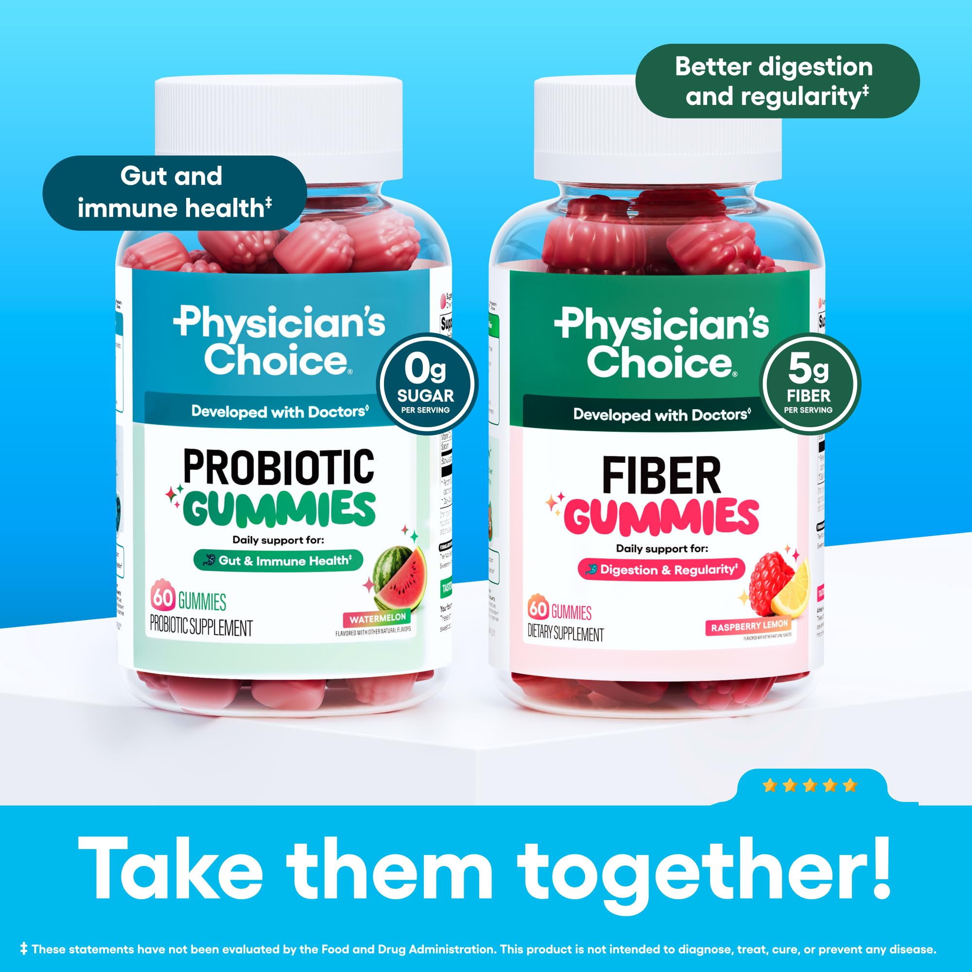 Physician's CHOICE Probiotic Gummies with Vitamin D & Prebiotic Fiber - Sugar Free - 1B CFUs of Clinically Studied Probiotic - Supports Immune & Gut Health for Women & Men - Watermelon Flavor - 60CT — Amazon image 5