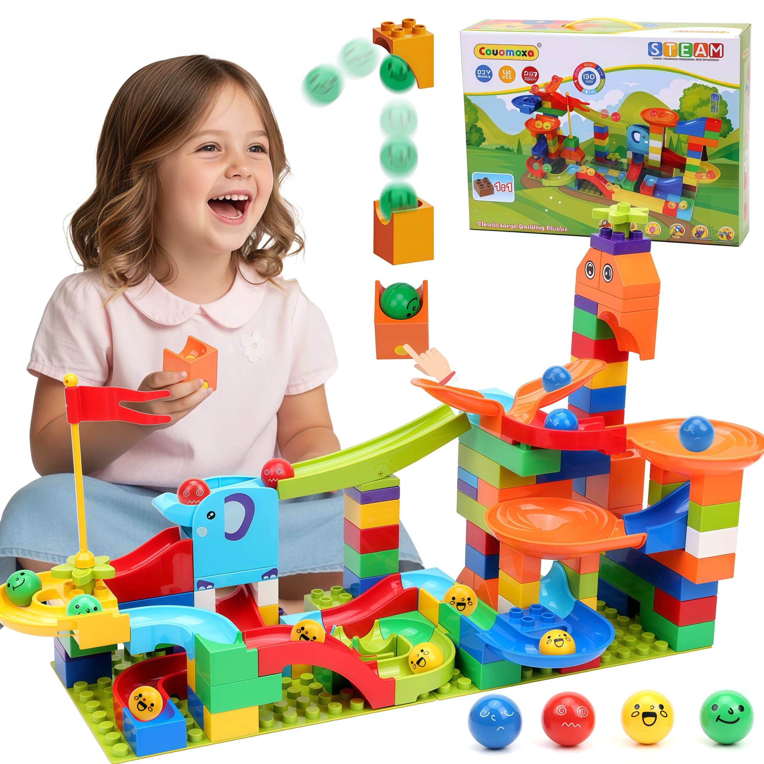 Marble Run Building Blocks for Kids: 130pcs Upgrade STEM Building Set with Launcher - Educational Toys for Kid Age 3-5 4-8 Preschool Family - Birthday