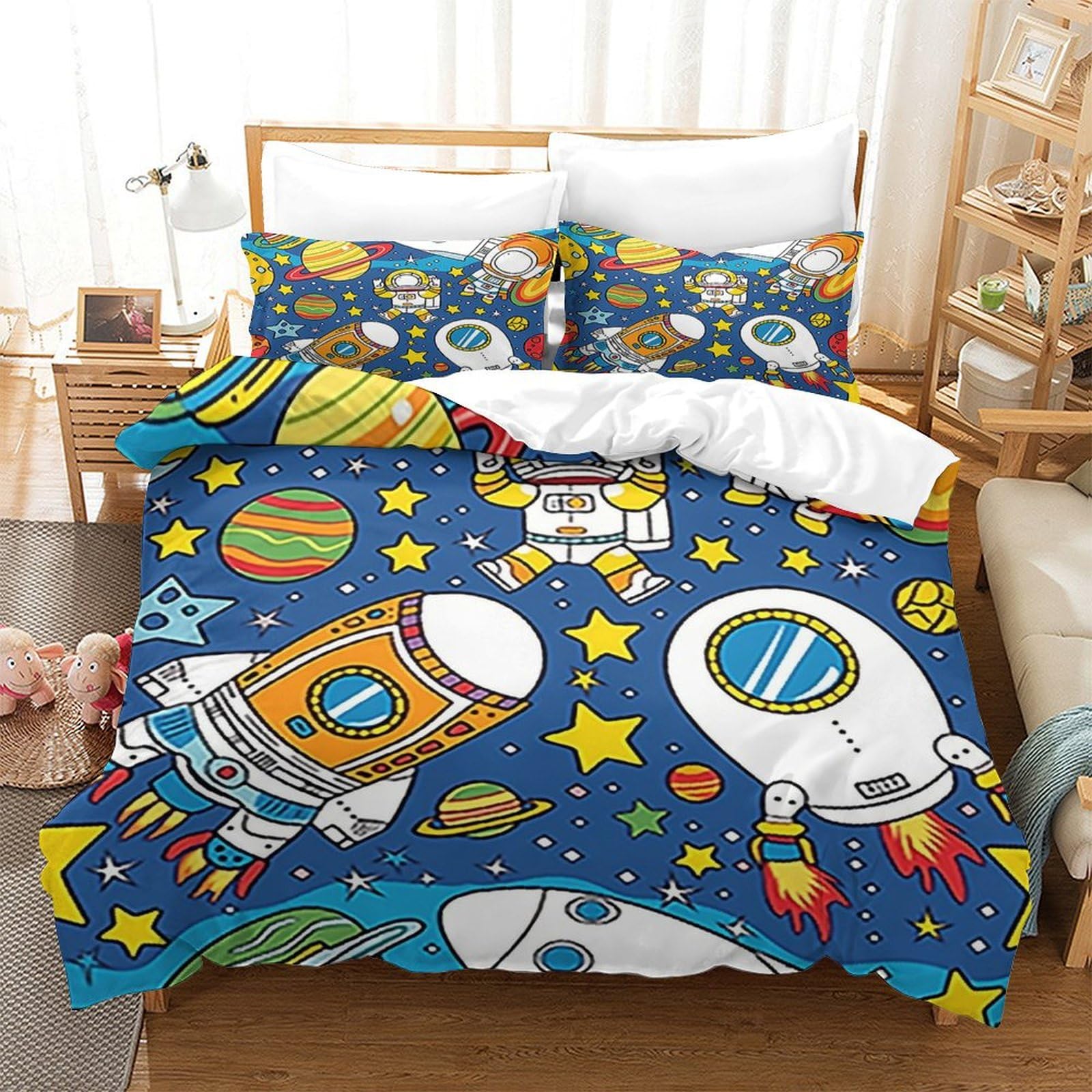 Parure de lit fusée 3D chambre enfant literie 140x200