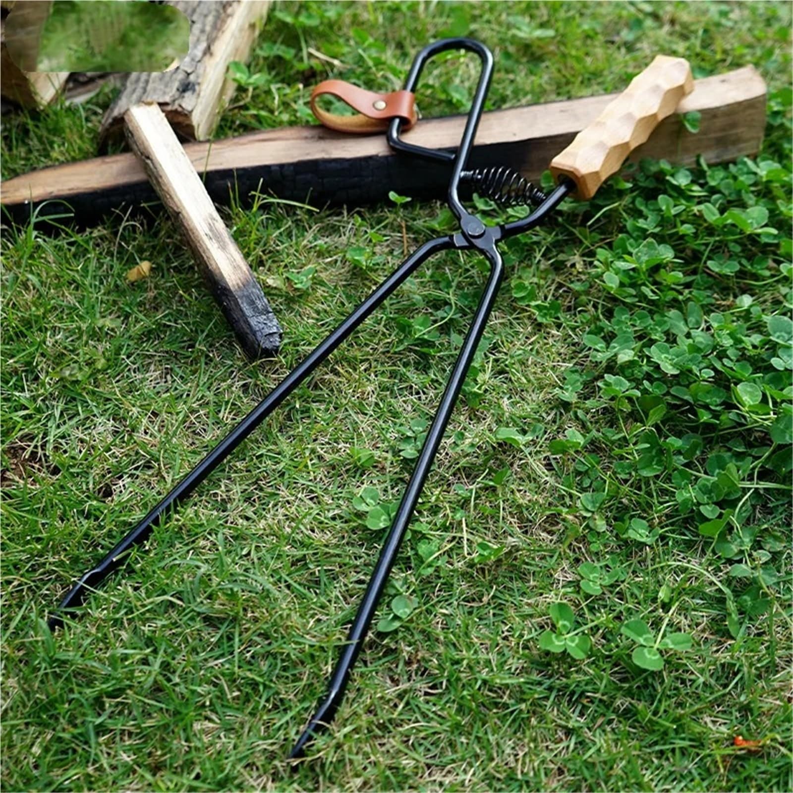 Ofenzange Kamin Brennholzzange Lagerfeuer Feuerstelle Werkzeug Verlängerte Anti-Verbrühungs-Holzkohleklammern For Outdoor Indoor BBQ Camping Herd Kamin(With Spring)
