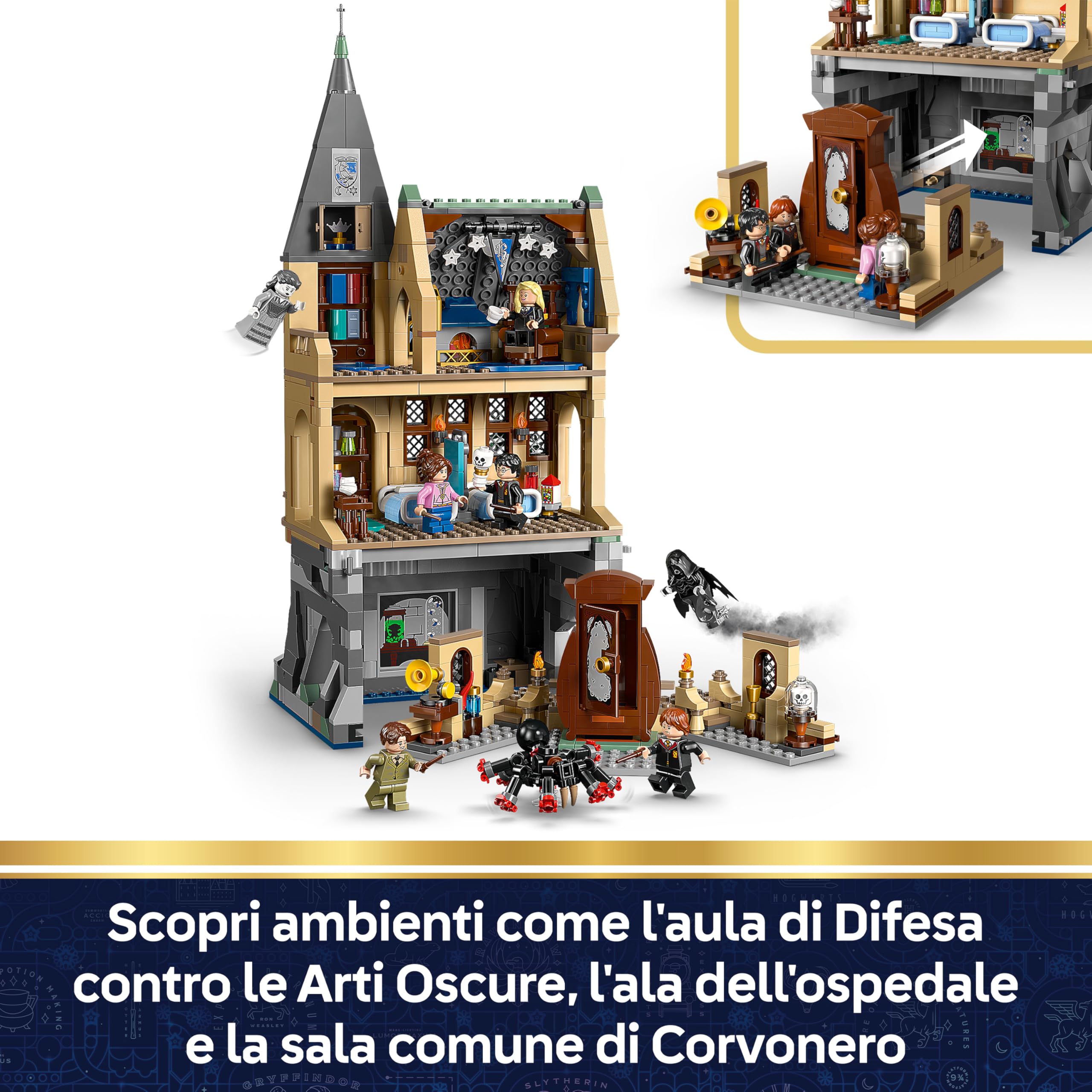 LEGO Harry Potter Castello di Hogwarts: Ala dell’Infermeria Giocattolo - Kit di Modellismo Fai da Te con 7 Minifigure tra cui Hermione e Ron - Idea Regalo per Bambine, Bambini e Fan da 9 Anni - 76463