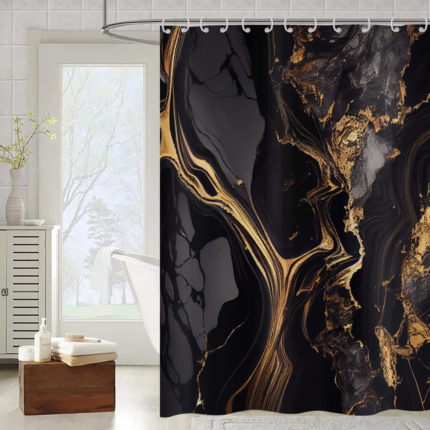 ASDCXZ Marble Shower Curtain Black Gold 180x180 cm - Image 2